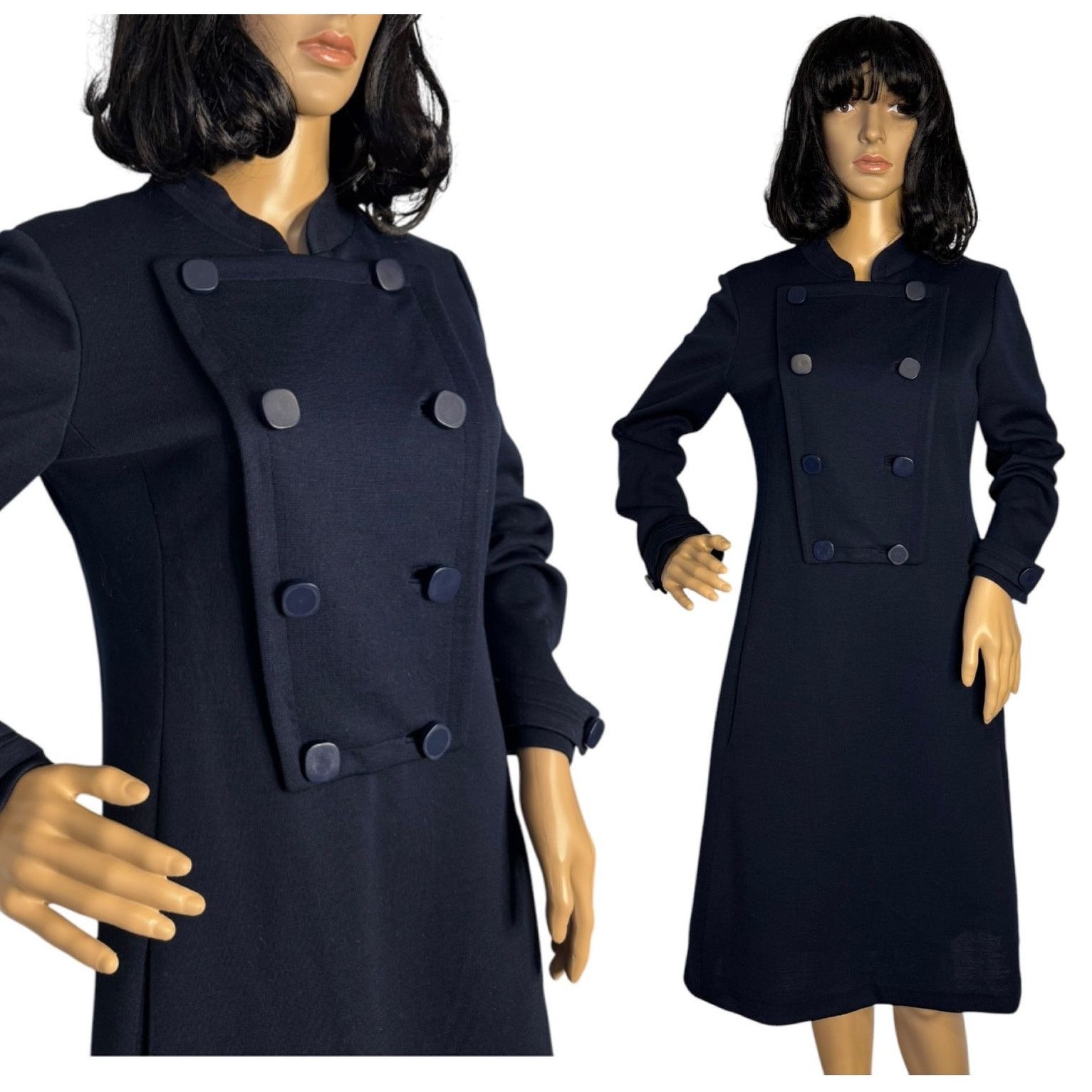 Vintage Vtg 60's Navy double breasted pop over dress military style Size M / US 6-8 / IT 42-44 - 1 Thumbnail