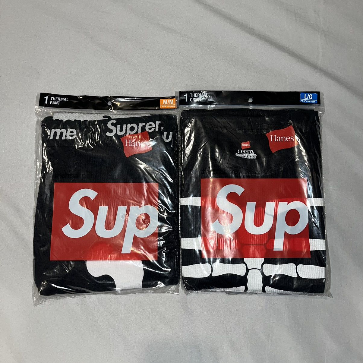 image of Hanes Bones Thermal Crewneck Tshirt + Pants in Black, Men's (Size Large)