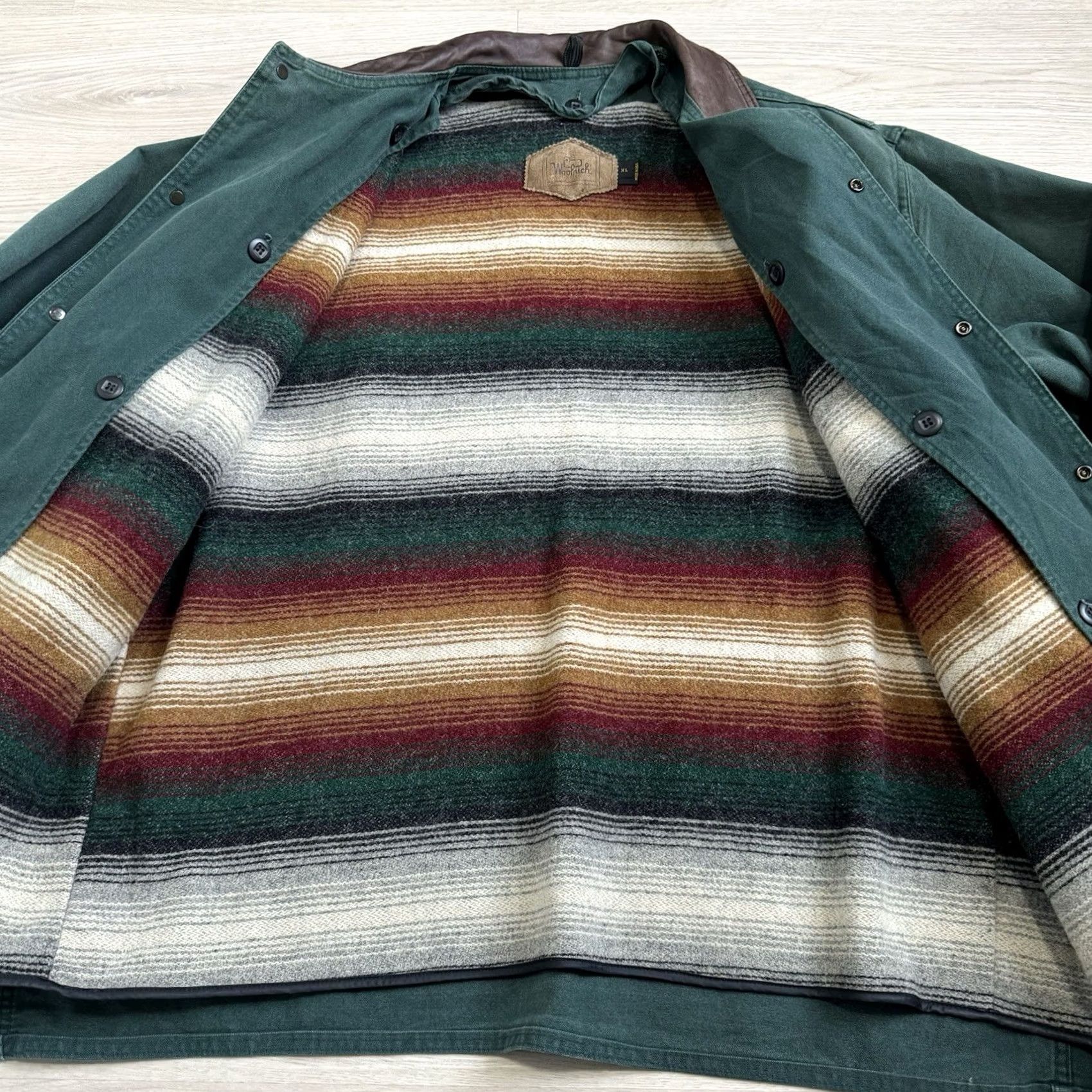 Vintage VINTAGE Woolrich Barn Chore Coat Jacket XL Green Wool Lined Leather Collar USA Men Overcoat 90s Hipster Outdoor Pockets Removable Lining Size US XL / EU 56 / 4 - 4 Thumbnail