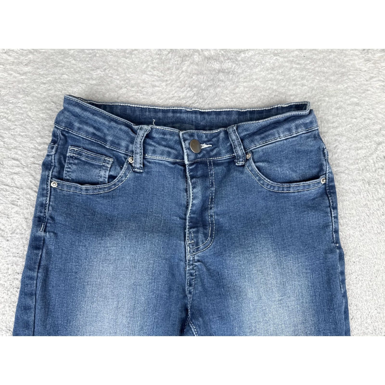 Shein SheIn Jeans Womens 2 Blue Med Wash Mid Rise Bootcut Embroidered Cotton 24x28 Jeans Women Blue Medium Embroidered 90s Bohemian Mens Womens Size 26" / US 2 / IT 38 - 4 Thumbnail