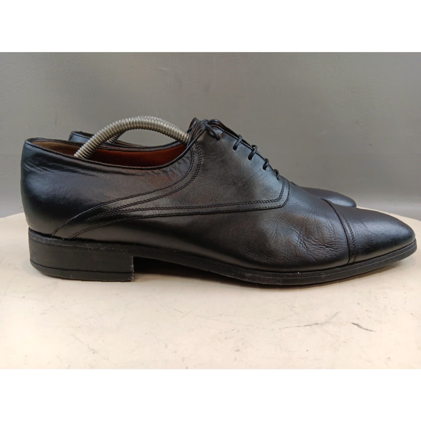 Vintage VINTAGE A Testoni Men Dress Oxford Shoes 10.5 Black Leather Cap Toe Italy GUC Size ONE SIZE - 7 Thumbnail