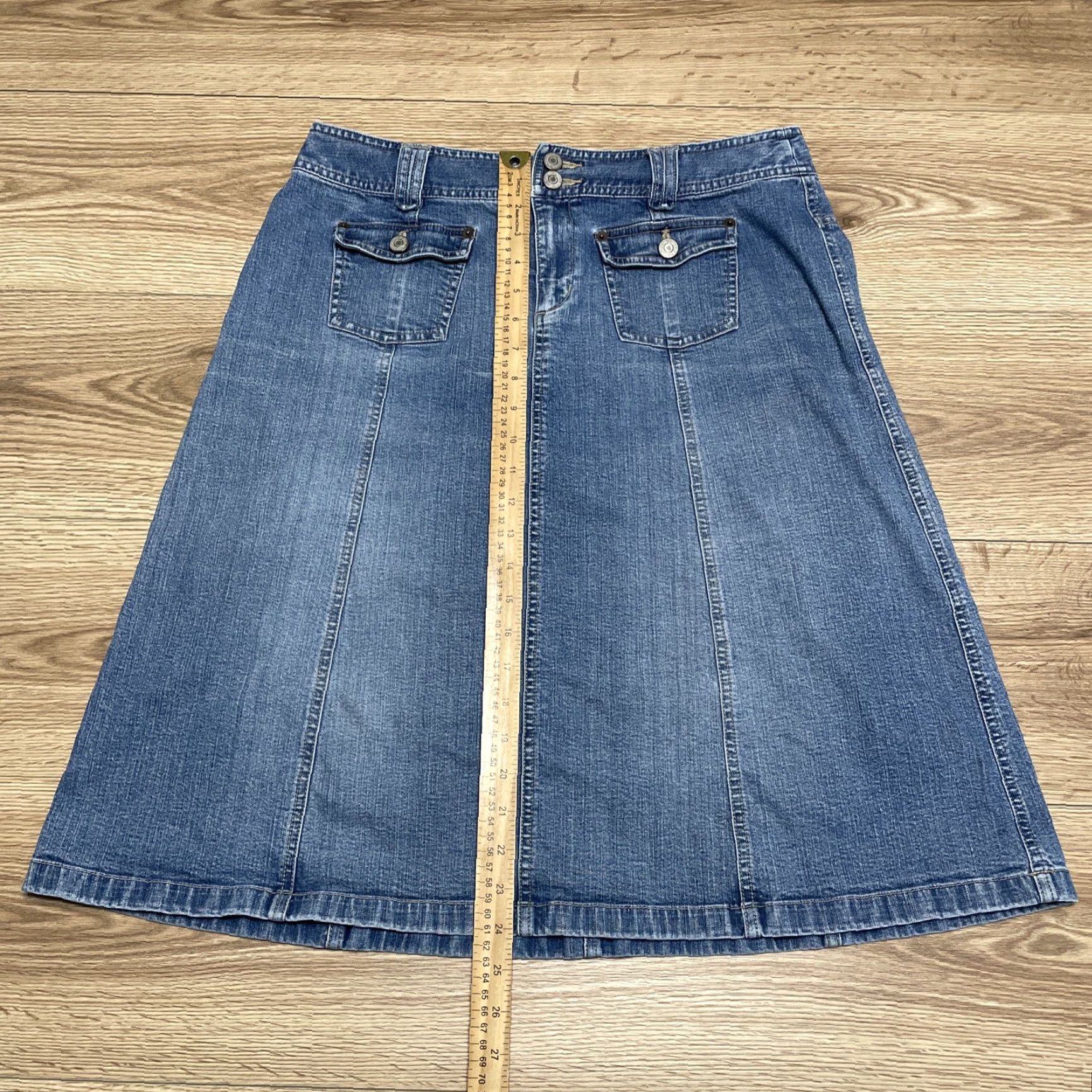 Vintage VINTAGE Style&co Women's Denim Midi Skirt Cotton Blend A-Line 12 Blue Pockets Size 34" / US 12 / IT 48 - 7 Thumbnail