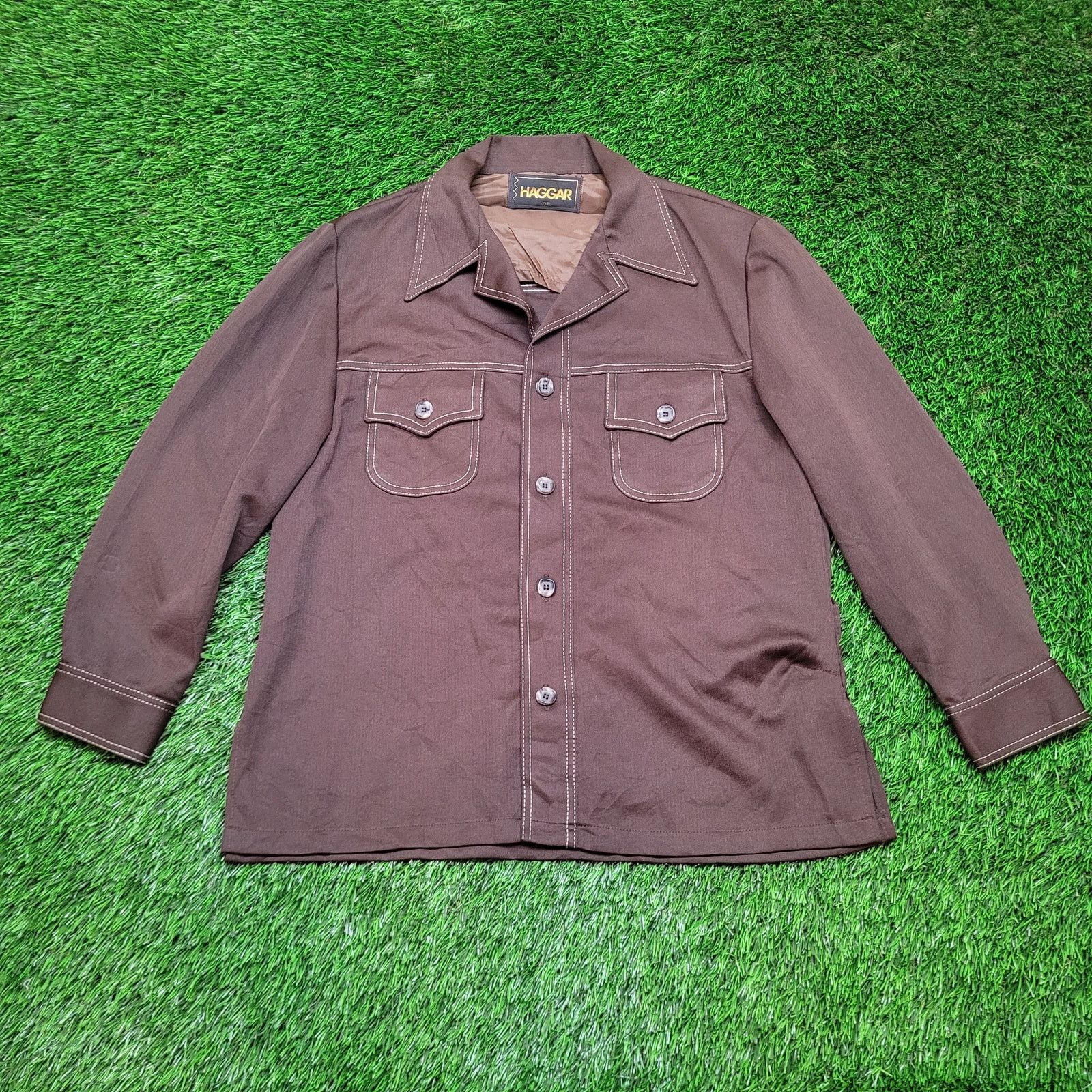 Haggar VTG 70s Haggar Disco Dagger Collar Jacket Mens 44 L Shacket Size US L / EU 52-54 / 3 - 1 Thumbnail