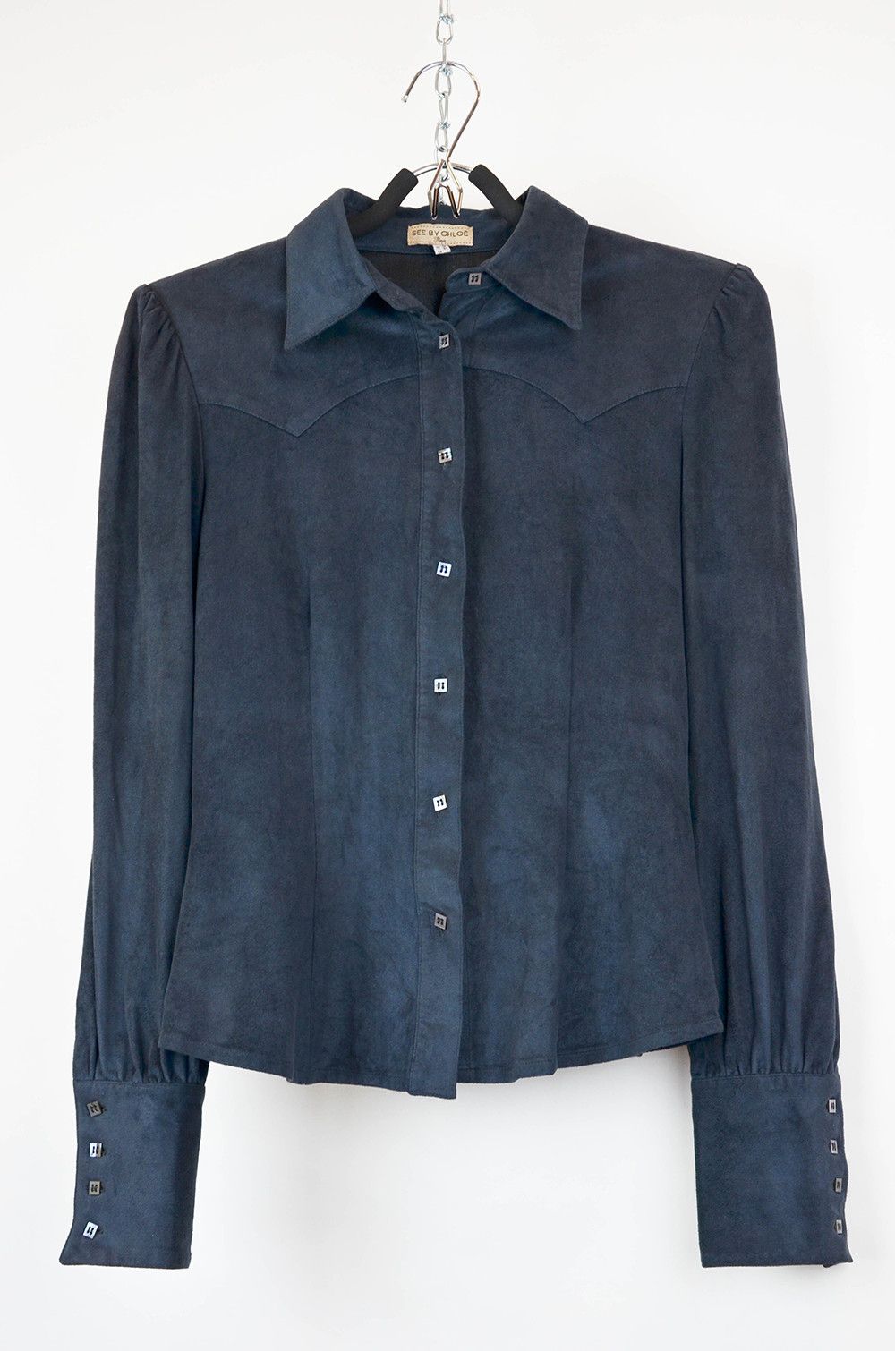 See by Chloe See By Chloé Navy Suede Button-Up Blouse – Size 42 (US 8) Size M / US 6-8 / IT 42-44 - 1 Thumbnail