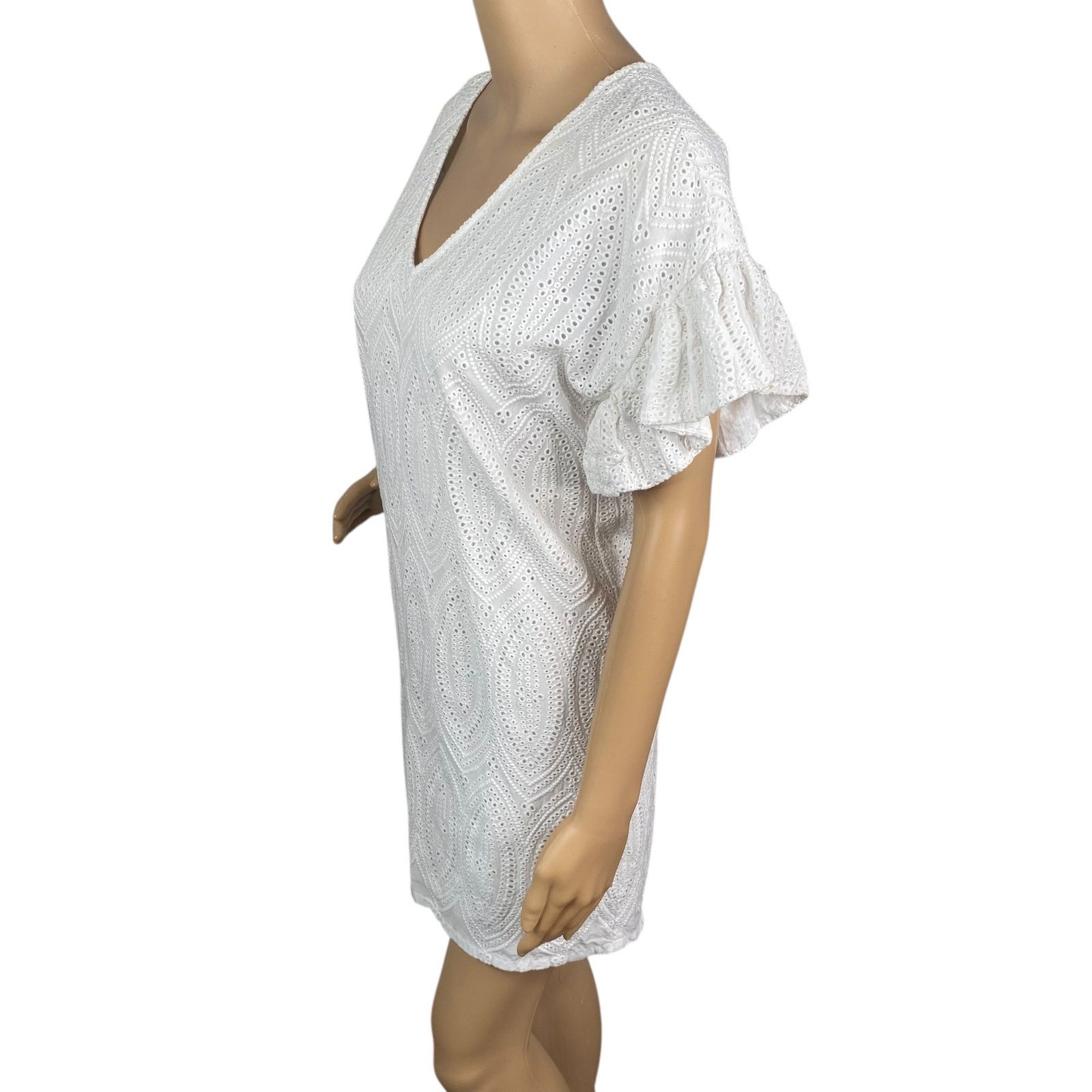 Marie Oliver Marie Oliver White Eyelet Ruffle Sleeve Shift Dress SZ XS Size XS / US 0-2 / IT 36-38 - 5 Thumbnail
