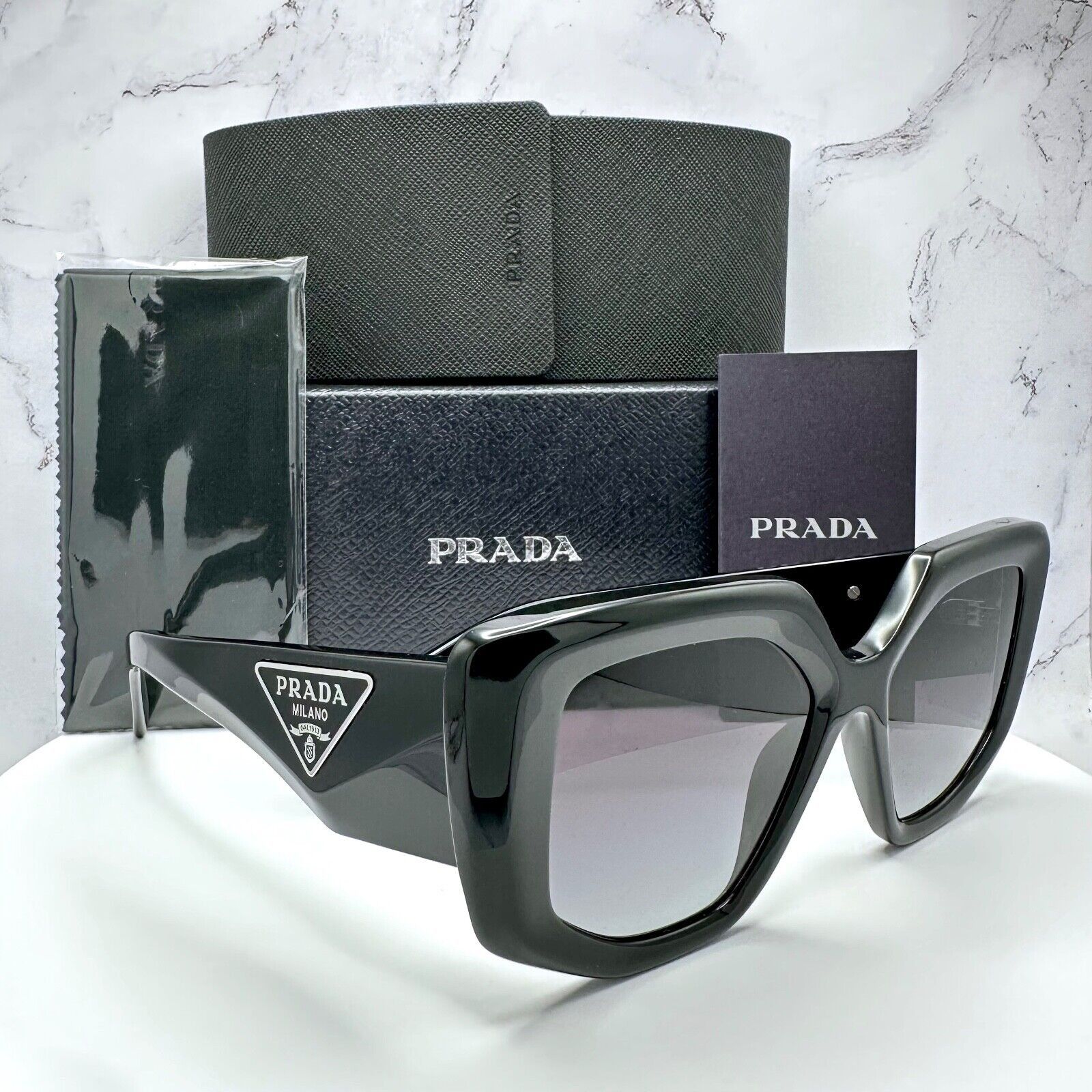 Prada Sunglasses Black Square Oversized Triangle Logo Italy