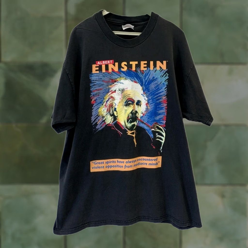 Hanes VINTAGE Albert Einstein Great Spirits Quote T-Shirt Hanes XL Blue Mens 90s Shirt Size US XL / EU 56 / 4 - 1 Thumbnail