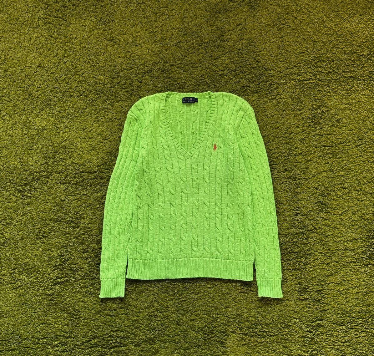 Designer × Polo Ralph Lauren Polo Ralph Lauren cable knit acid green sweater Size L / US 10 / IT 46 - 1 Thumbnail