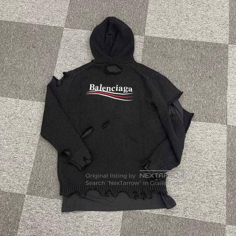Balenciaga Balenciaga Hooded Faux Two-Piece Sweater with Holes Size US XS / EU 42 / 0 - 2 Thumbnail