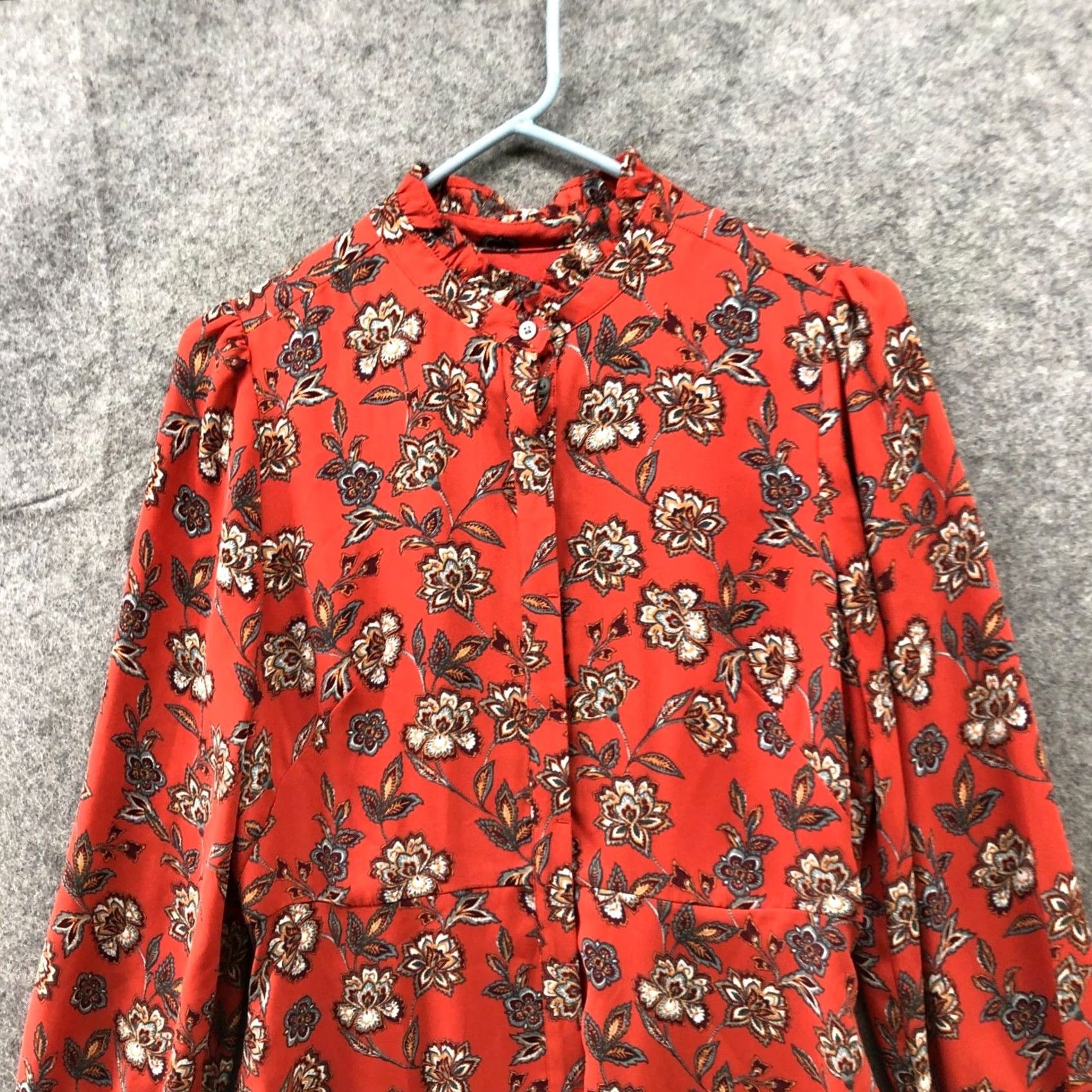 Loft LOFT Long Sleeve Mini Dress 4P Rust Orange A-Line Floral Ruffle Collar Chiffon Dress Womens 4P Petite VINTAGE? No Size S / US 4 / IT 40 - 3 Thumbnail