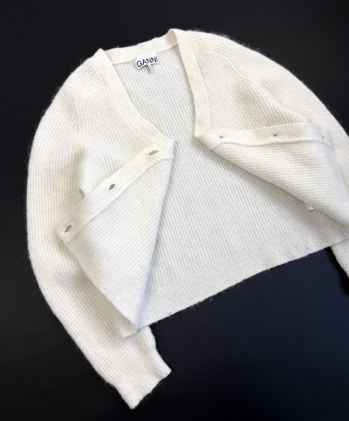 Ganni GANNI Alpaca Wool Knit Cardigan Cream Sweater Designer Size S / US 4 / IT 40 - 8 Thumbnail
