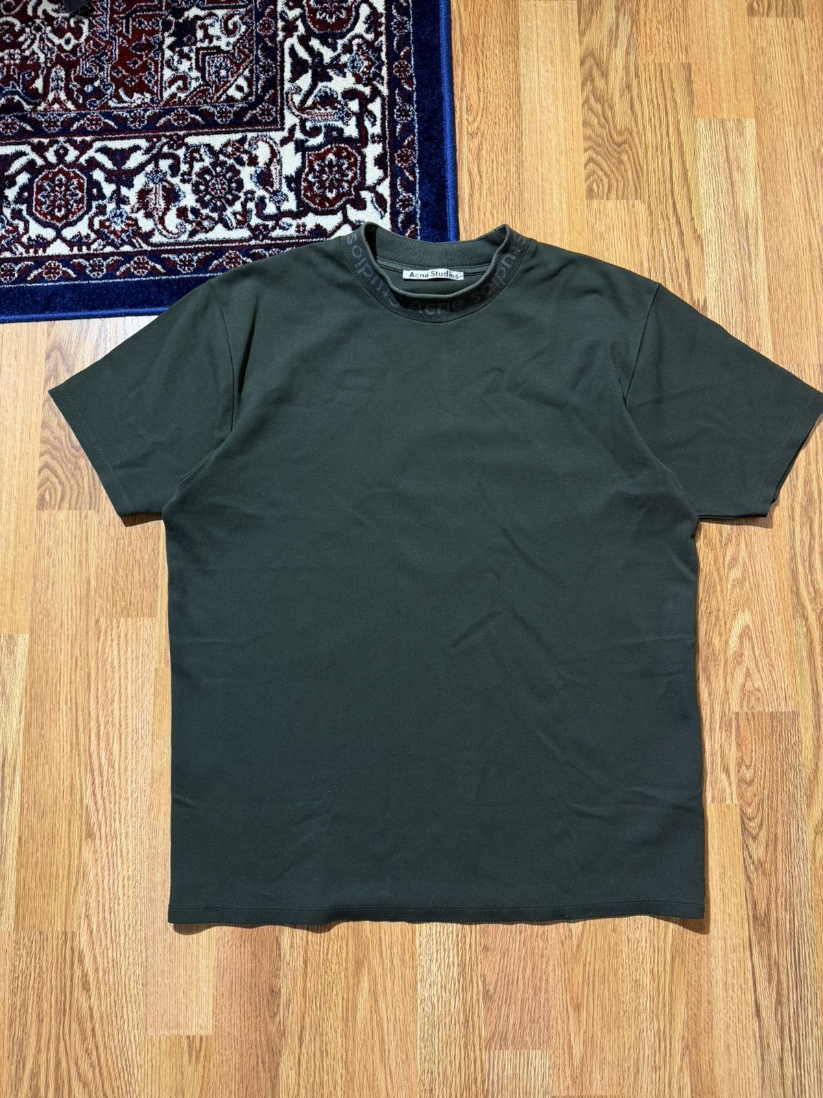 Acne Studios Acne Studios Navid Logo Collar T-Shirt - Dark Olive Green Size US M / EU 48-50 / 2 - 1 Thumbnail