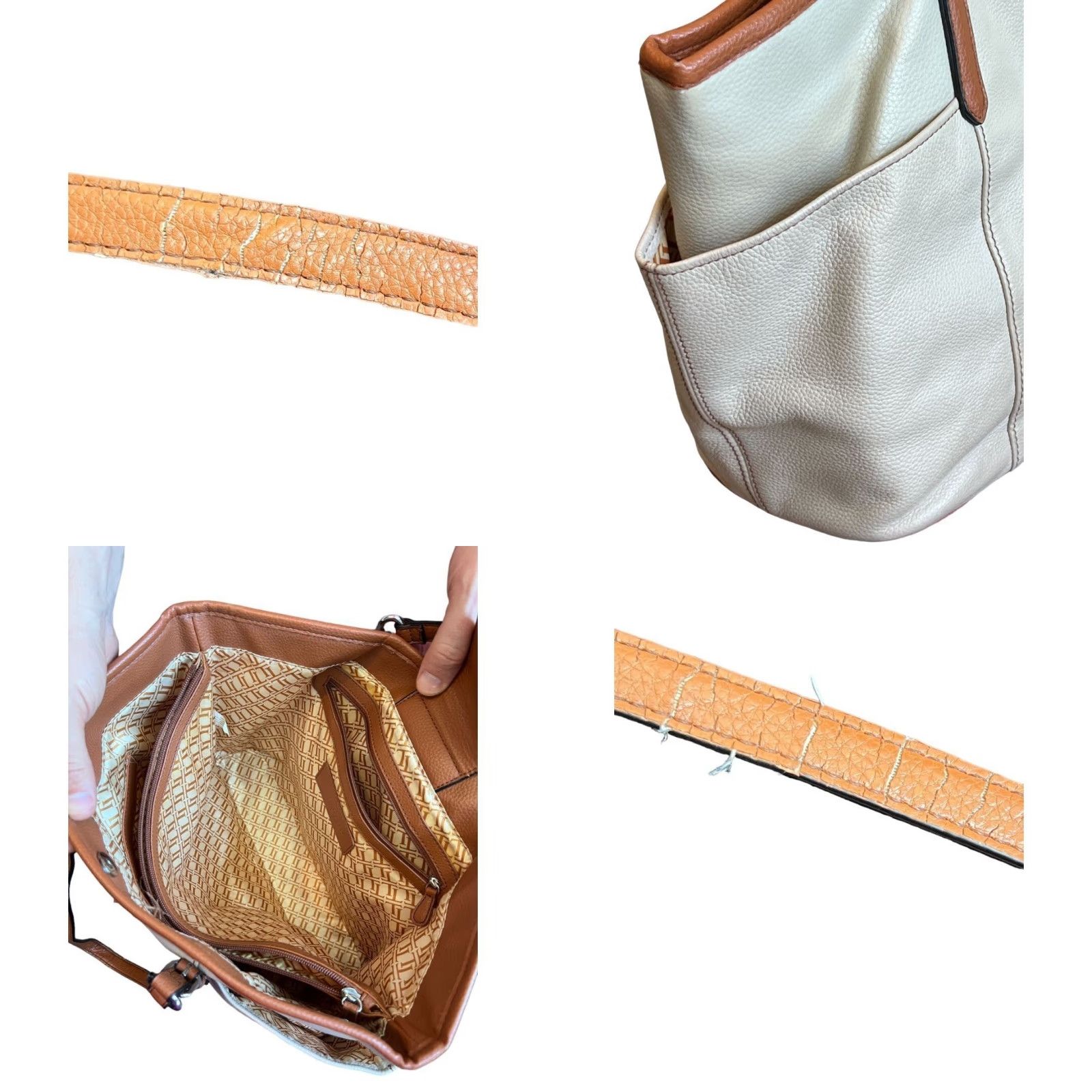 Vintage VINTAGE Tignanello Beige Large Vegan Leather Tote Bag Purse Pebbeled Texture Handbag Women Large Beige Tote Bag with Wear on Handles Size ONE SIZE - 9 Thumbnail