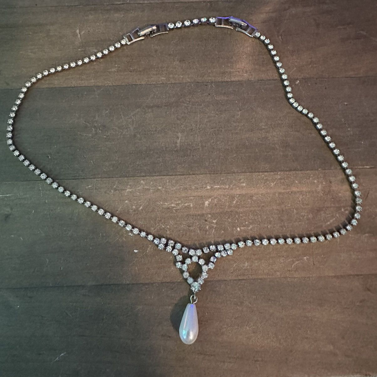 Vintage Vintage Pearl drop rhinestone tennis necklace Size ONE SIZE - 2 Thumbnail