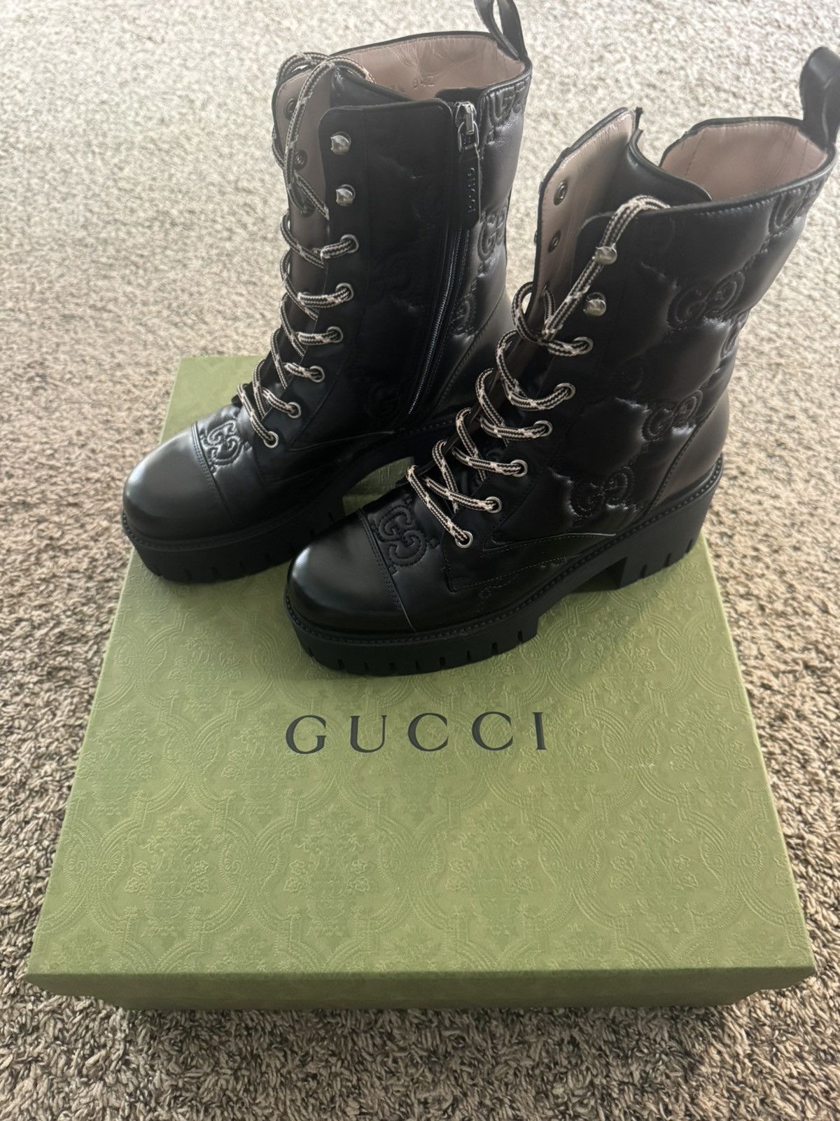 Gucci New Marmont GG Interlock Leather Combat Boots Size US 7.5 / IT 37.5 - 1 Thumbnail