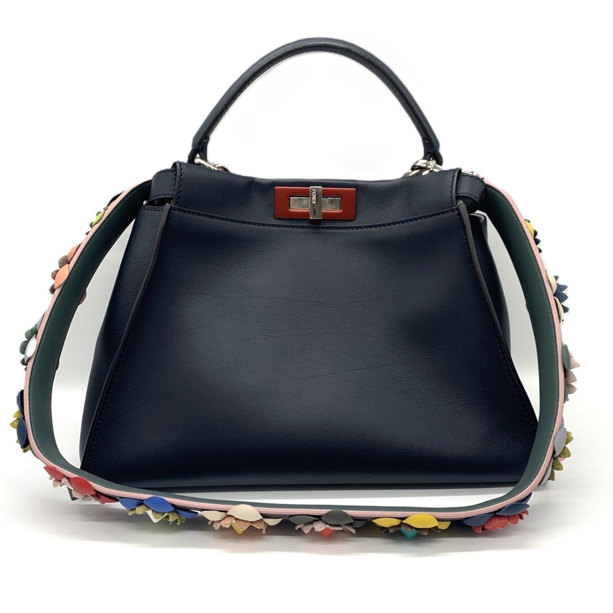 Fendi Fendi Peekaboo Regular Iconic Model 2-Way Bag Leather Dark Navy / Red FENDI Size ONE SIZE - 1 Thumbnail