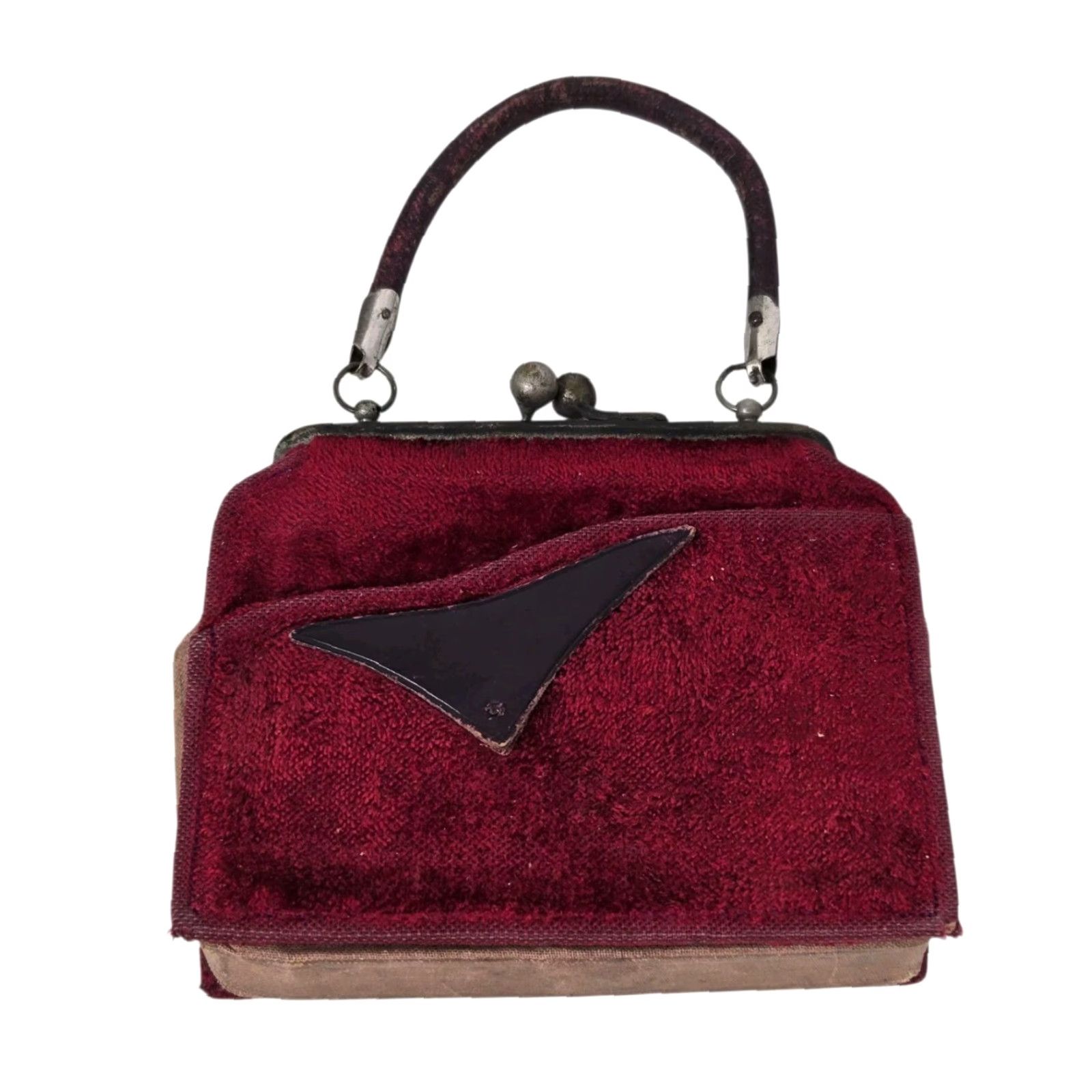 Velvet VINTAGE Antique Red Velvet Purse Mini Bag Kissing Clasp Art Deco 1920s RARE READ Women Purse Velvet Eveningwear 1920s Women Size ONE SIZE - 2 Thumbnail