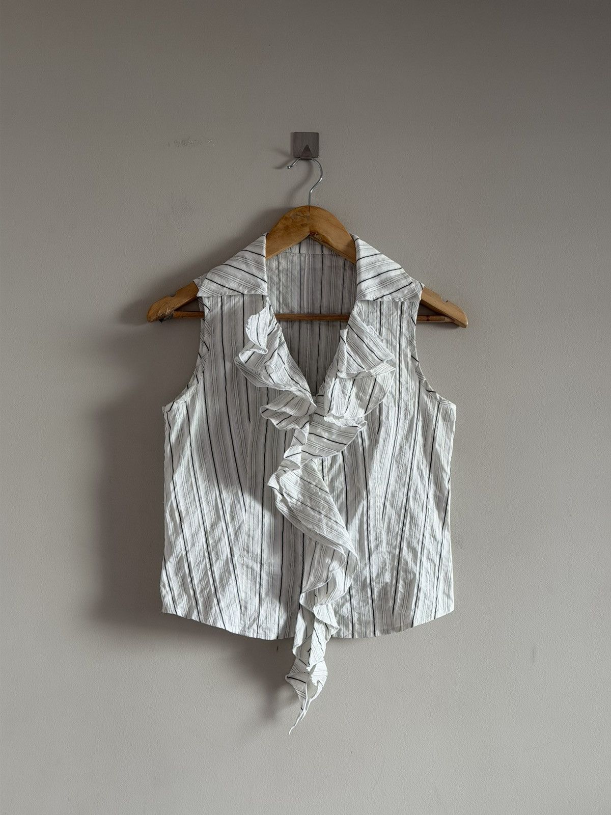 Vintage Japanese Zip Ruffle Blouse Sleeveless Striped Size S / US 4 / IT 40 - 1 Thumbnail