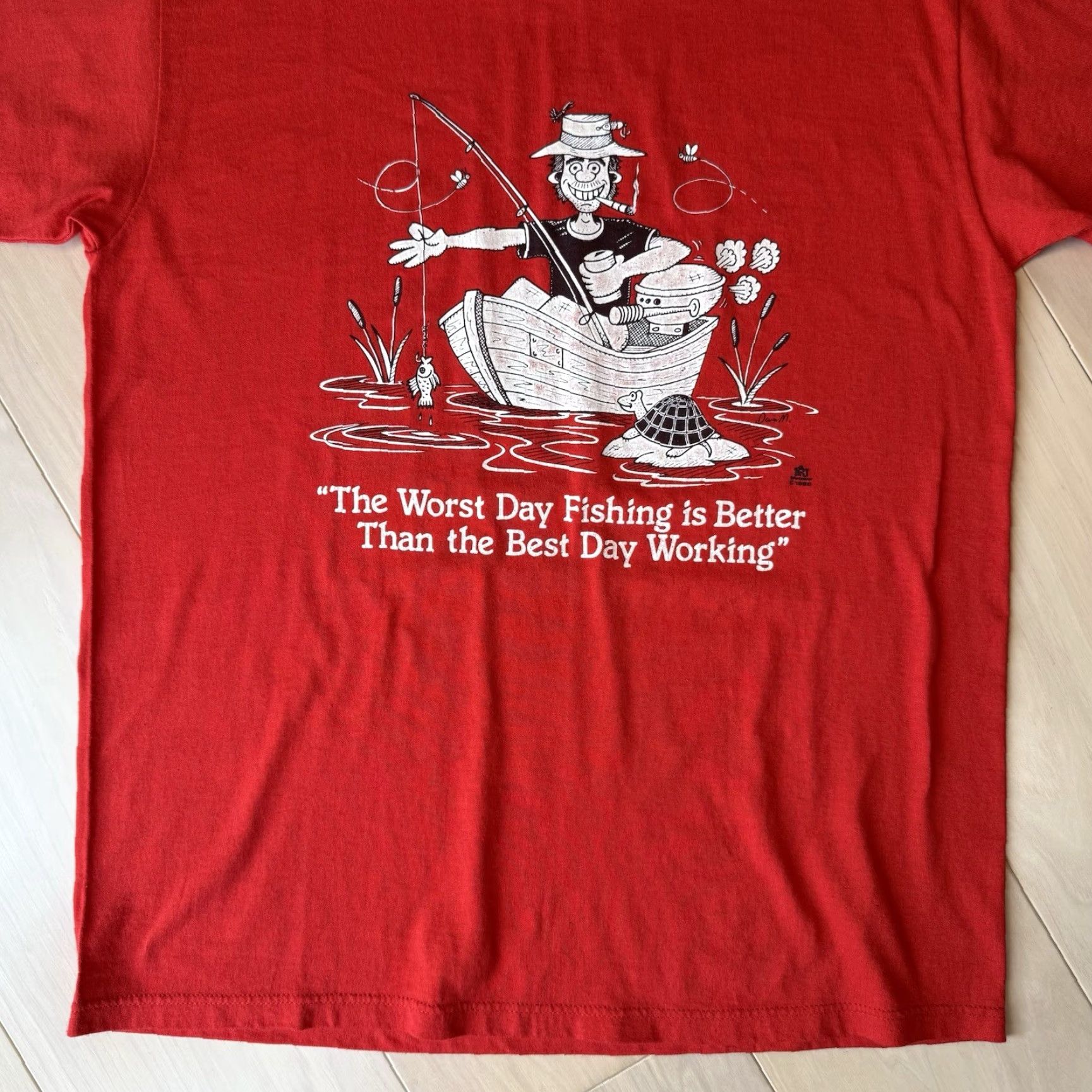 Fruit Of The Loom Vintage Fishing Shirt Large Red 90s USA Fruit of the Loom T-Shirt Men Cotton Knit Short Sleeve Logo Graphic Print US Made Size US L / EU 52-54 / 3 - 5 Thumbnail