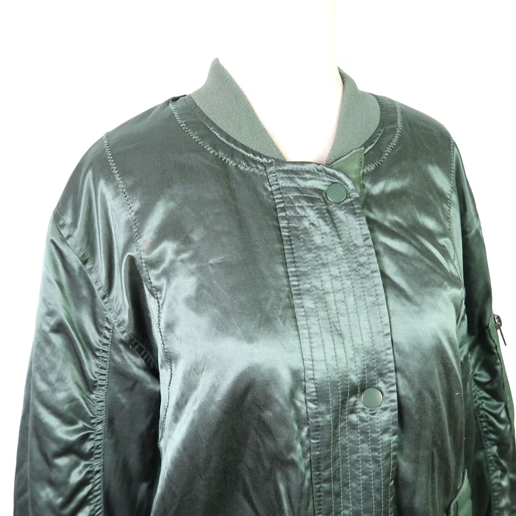 Asos ASOS Dark Green Satin Bomber Jacket Women US 8 Size Regular Zip Snap Closure Long Sleeve Polyester Satin Jacket Fall Spring Casual Size M / US 6-8 / IT 42-44 - 2 Thumbnail