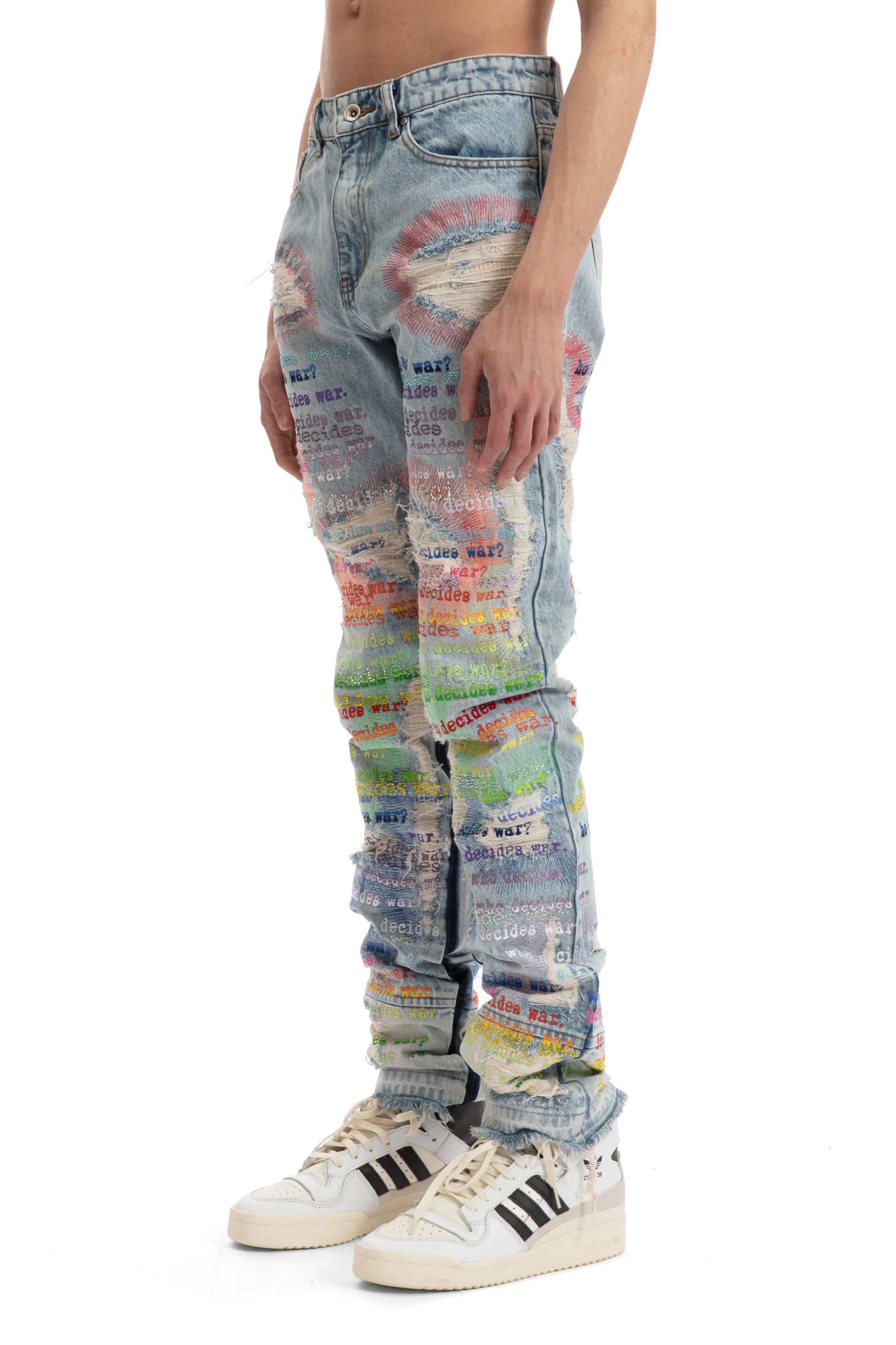 Who Decides War o1gr1nt0525 Roygbiv Scripture Denim in Sky/Multi Size US 26 / EU 42 - 3 Thumbnail