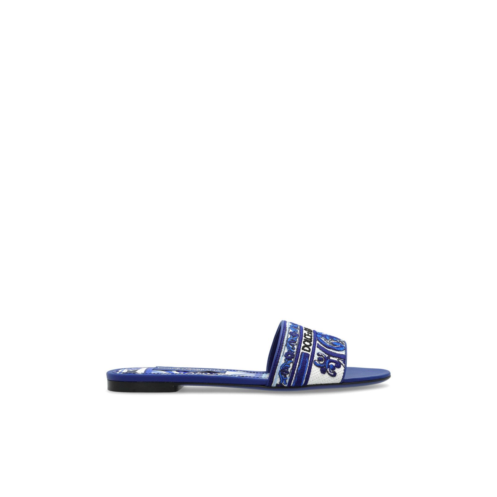 DOLCE&GABBANA Majolica Blue White Slides New & Authentic (Wo