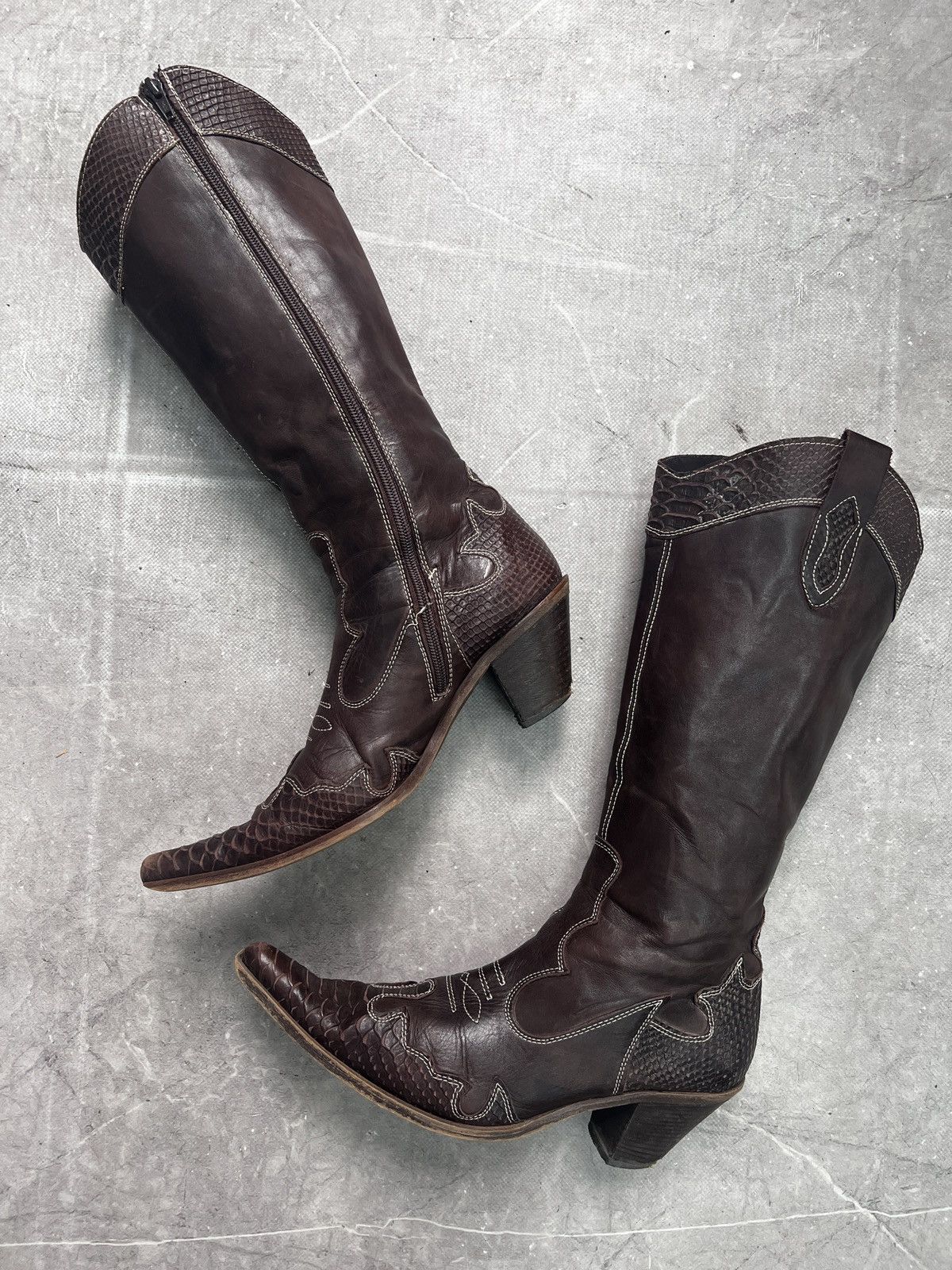 If Six Was Nine Guidi style Brown Leather Cowboy Boots Snakeskin Detail 41 Size US 8 / EU 41 - 2 Thumbnail
