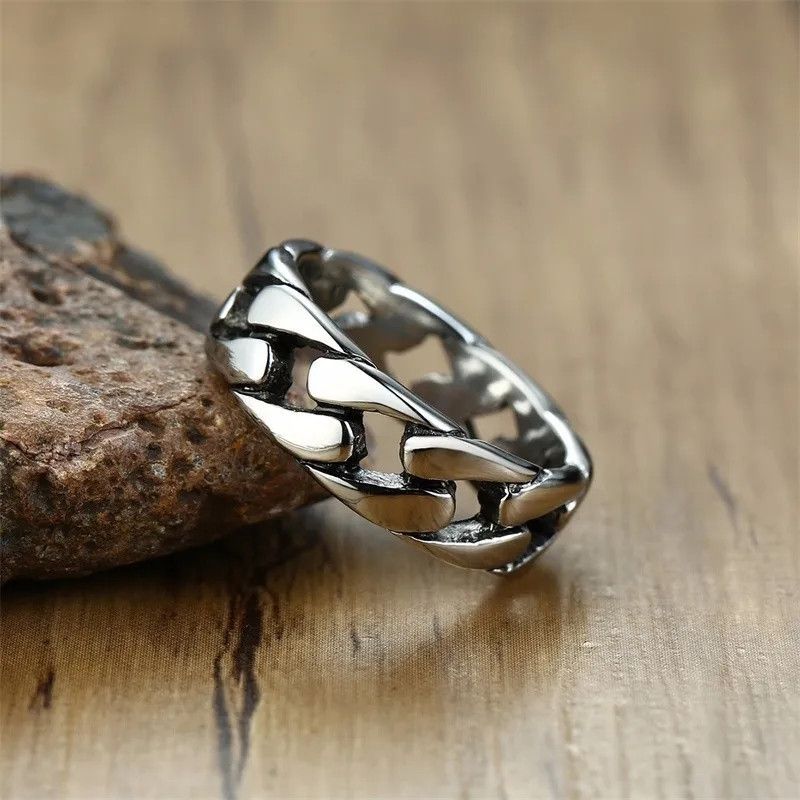 Jewelry Hard Curb Link Chain Hollom Ring 7mm Size ONE SIZE - 5 Thumbnail