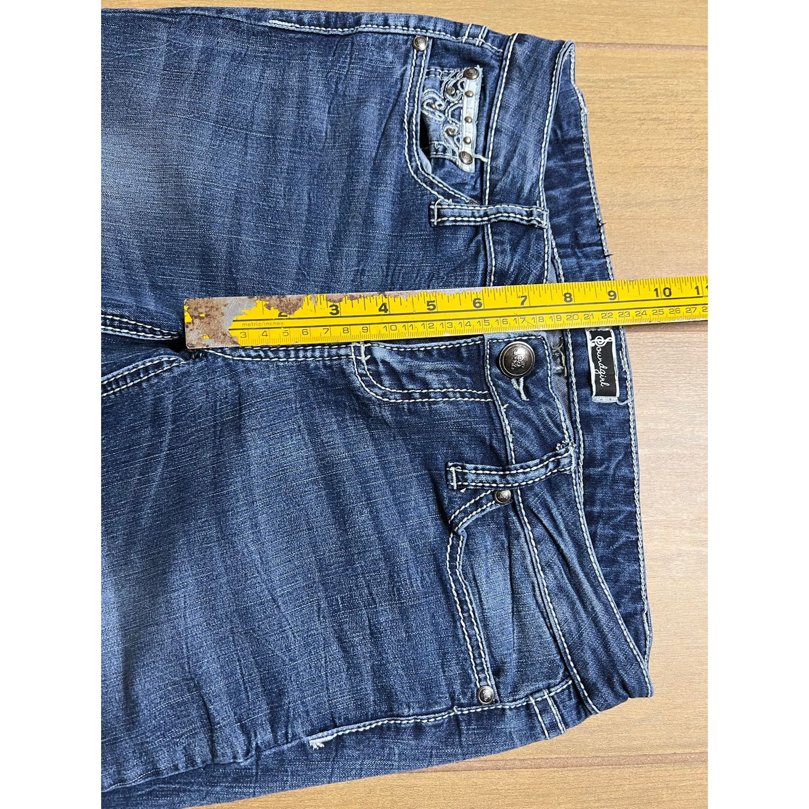 Vintage Soundgirl Y2K Rhinestone Bootcut Jeans Low Rise Womens 29 Size 29" - 4 Thumbnail