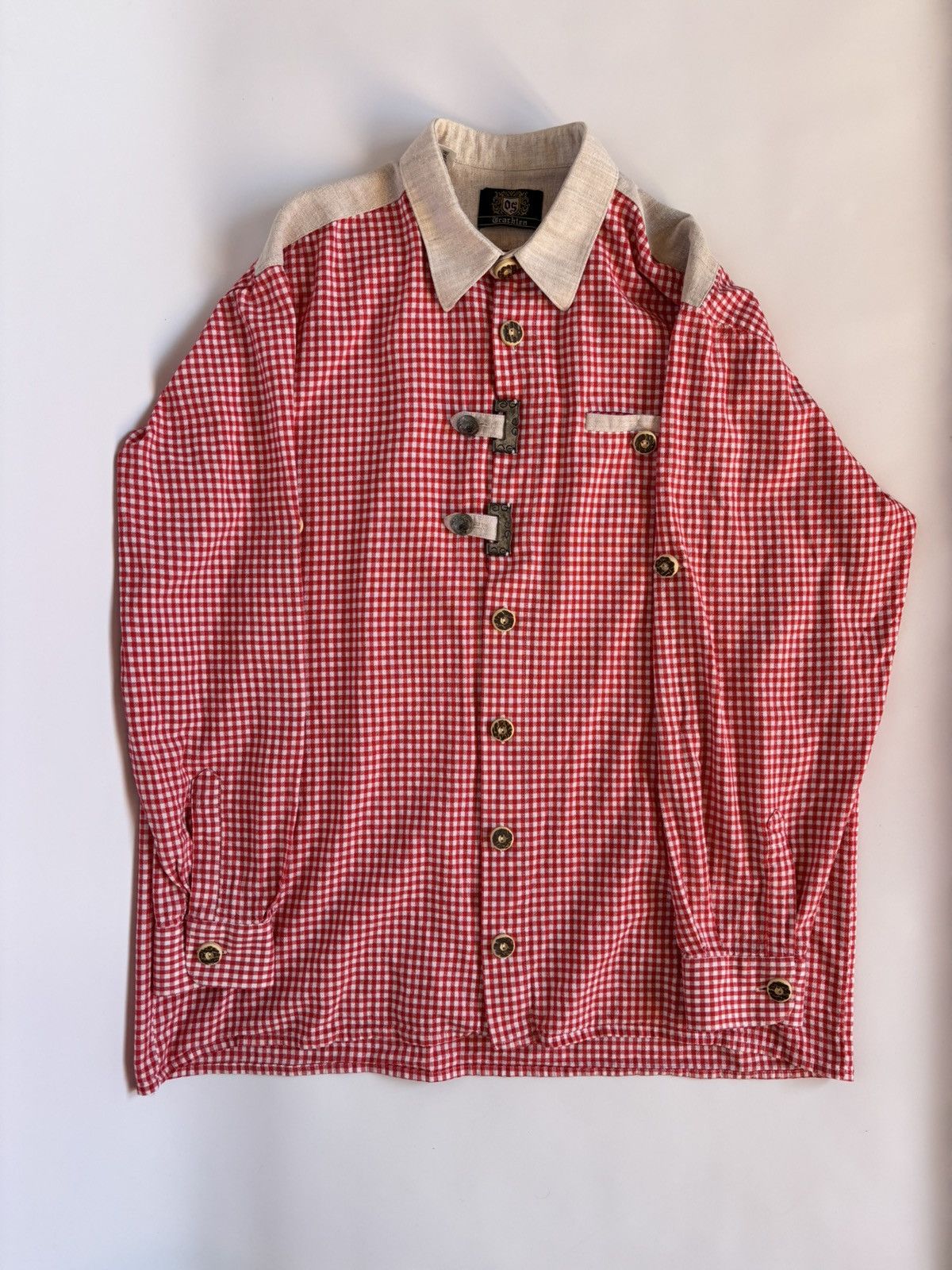 Folk × Vintage Trachten Alpen Shirt Dirndl Austrian Longsleeve Bavarian Size US XL / EU 56 / 4 - 4 Thumbnail