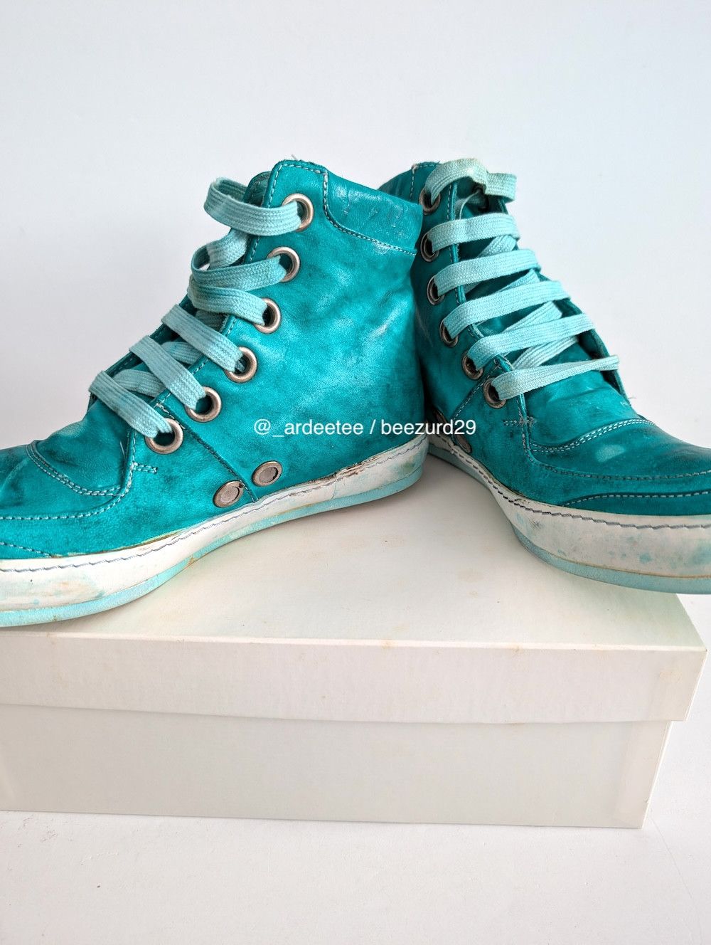 A1923 *NEW* OIL CAVALLO HIGH TOP SNEAKERS MINT Size US 7 / IT 37 - 7 Thumbnail