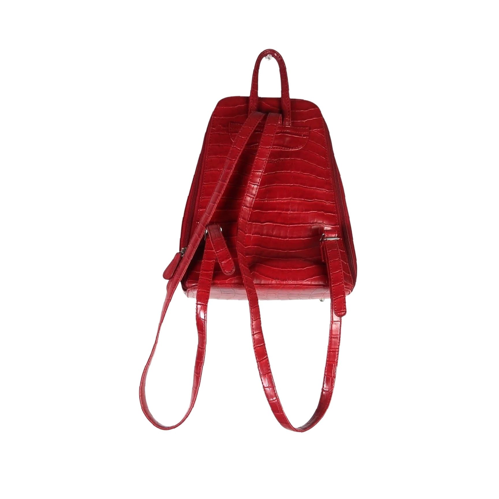 Vintage L. Erickson Red Faux Patent Croc Leather Backpack Purse Woman Small Zip Croc Embossed BackPack Casual Womens Red 9x11x4 Size ONE SIZE - 3 Thumbnail