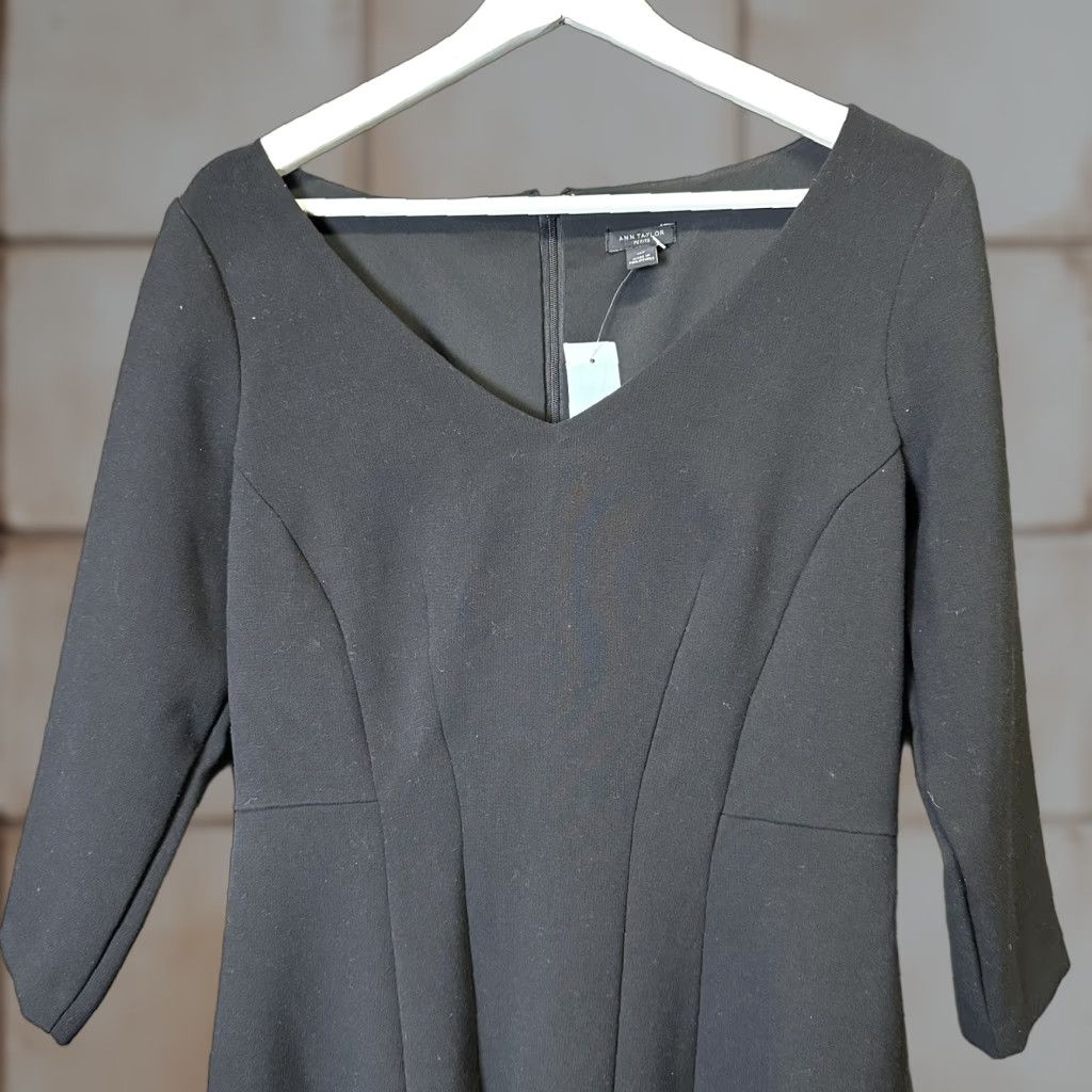 Ann Taylor Ann Taylor Dress Black, A-Line, Pockets, Knee Length, 10P, 3/4 Sleeve, Petite, Women Size L / US 10 / IT 46 - 1 Thumbnail
