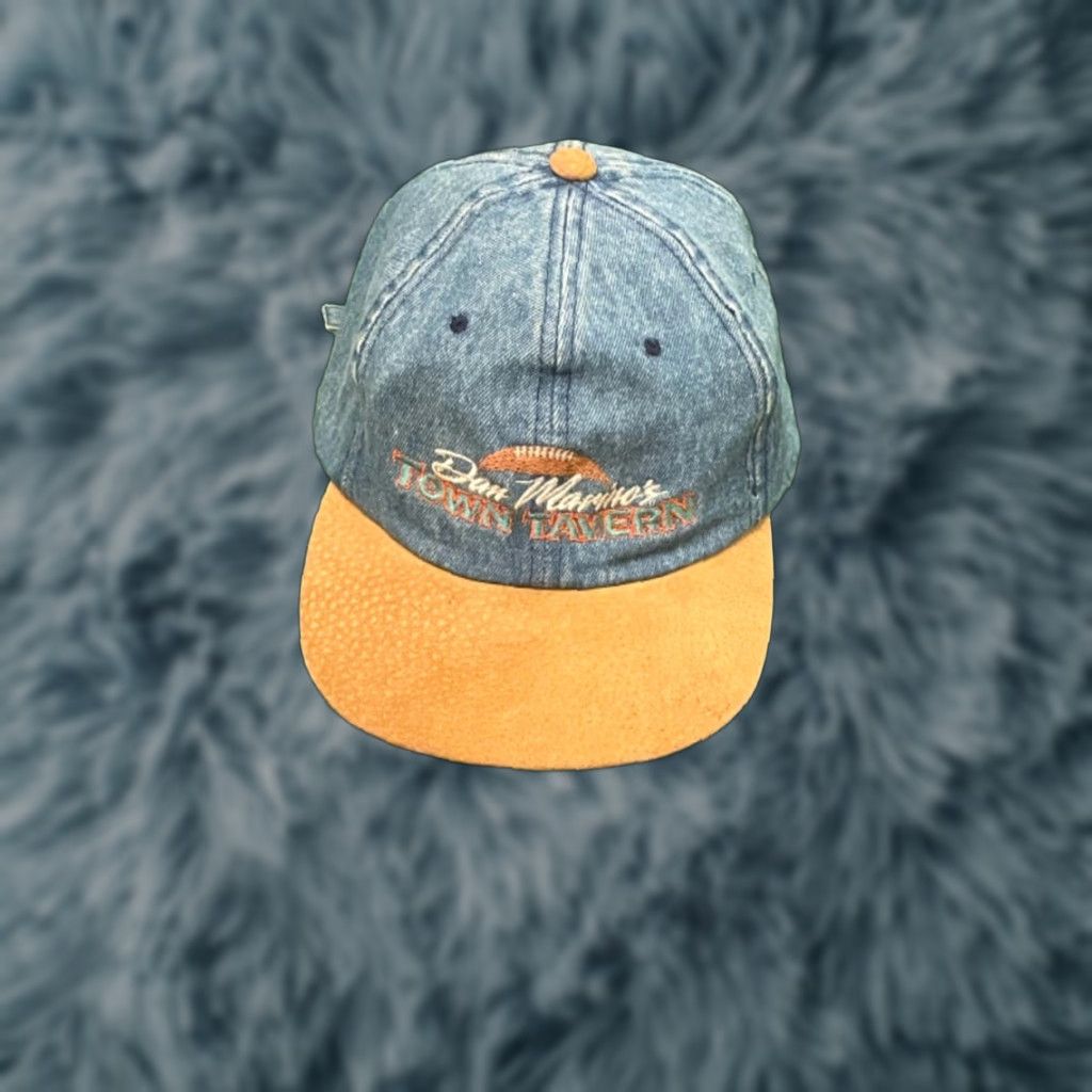 Denime VINTAGE Dan Marinos Town Tavern Miami Dolphins Football Denim Strapback Hat Mens One Size Blue Adjustable 90s Sports Hip Hop Baseball Cap Size ONE SIZE - 1 Thumbnail