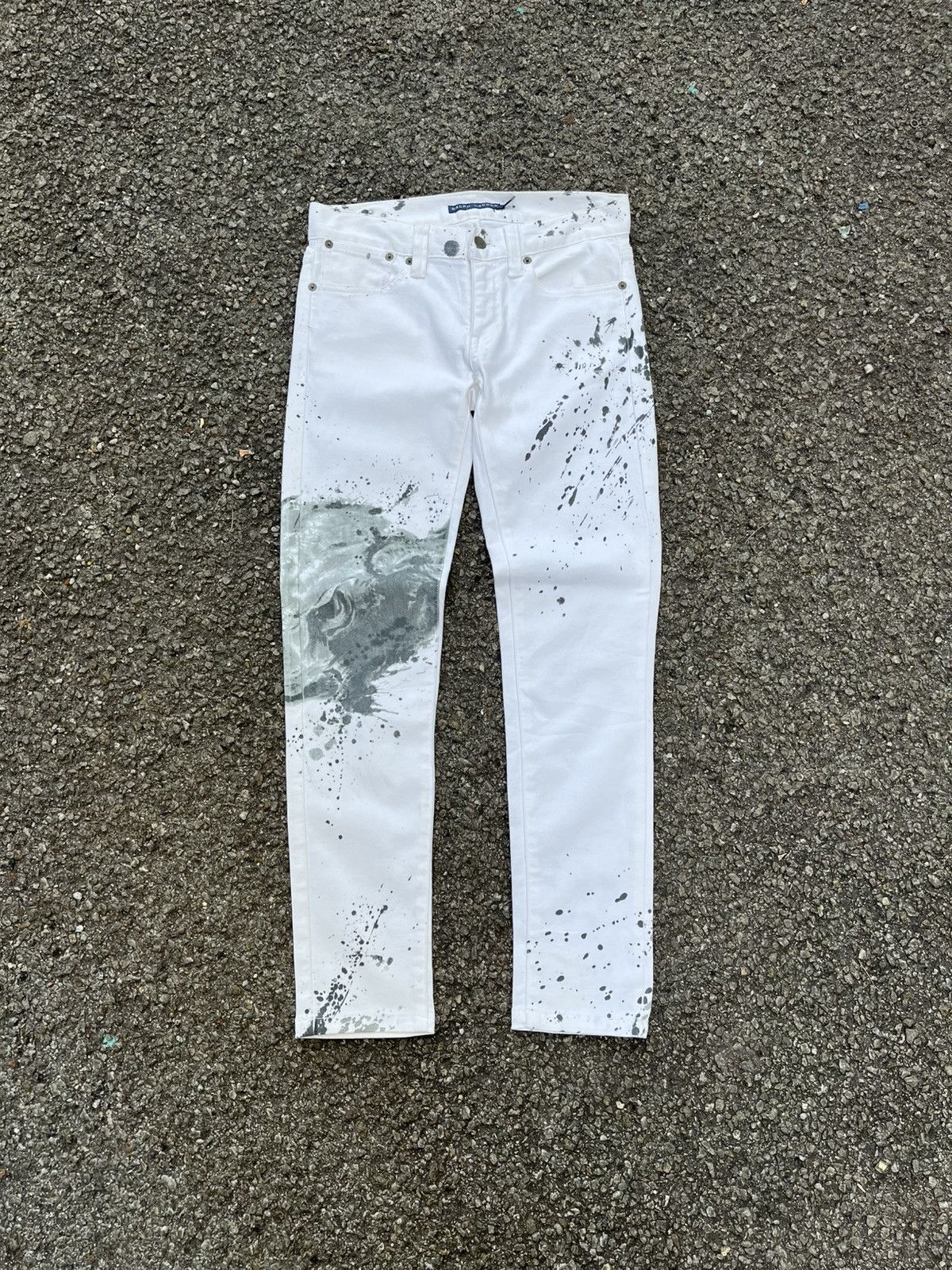 Polo Ralph Lauren Ralph Lauren White Splatter Painted Bull Graphic Slim Jeans Size 26" / US 2 / IT 38 - 1 Thumbnail