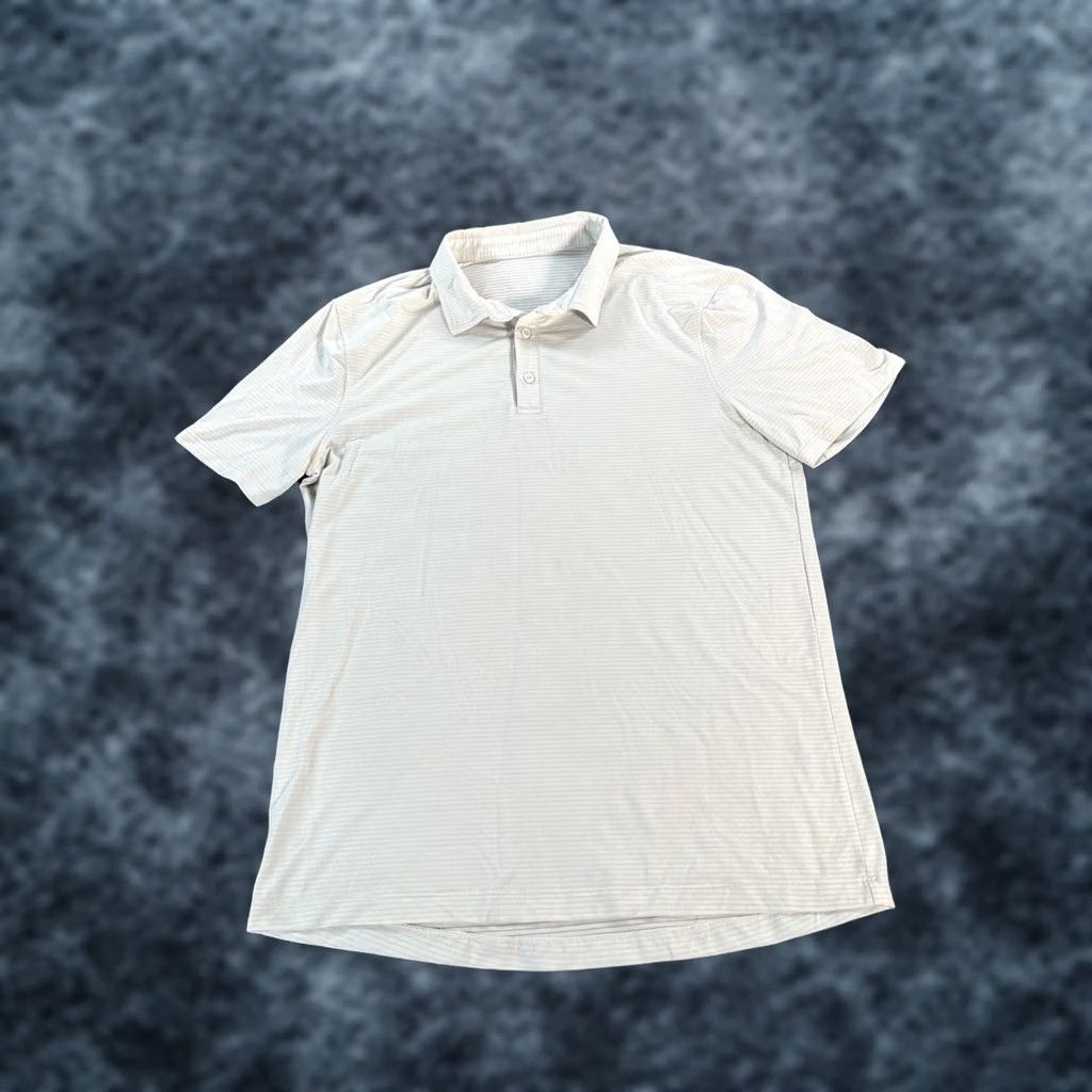 Lululemon LULULEMON Polo Shirt Mens L Gray Striped Button Short Sleeve Collared Stretch Shirt Size US L / EU 52-54 / 3 - 1 Thumbnail