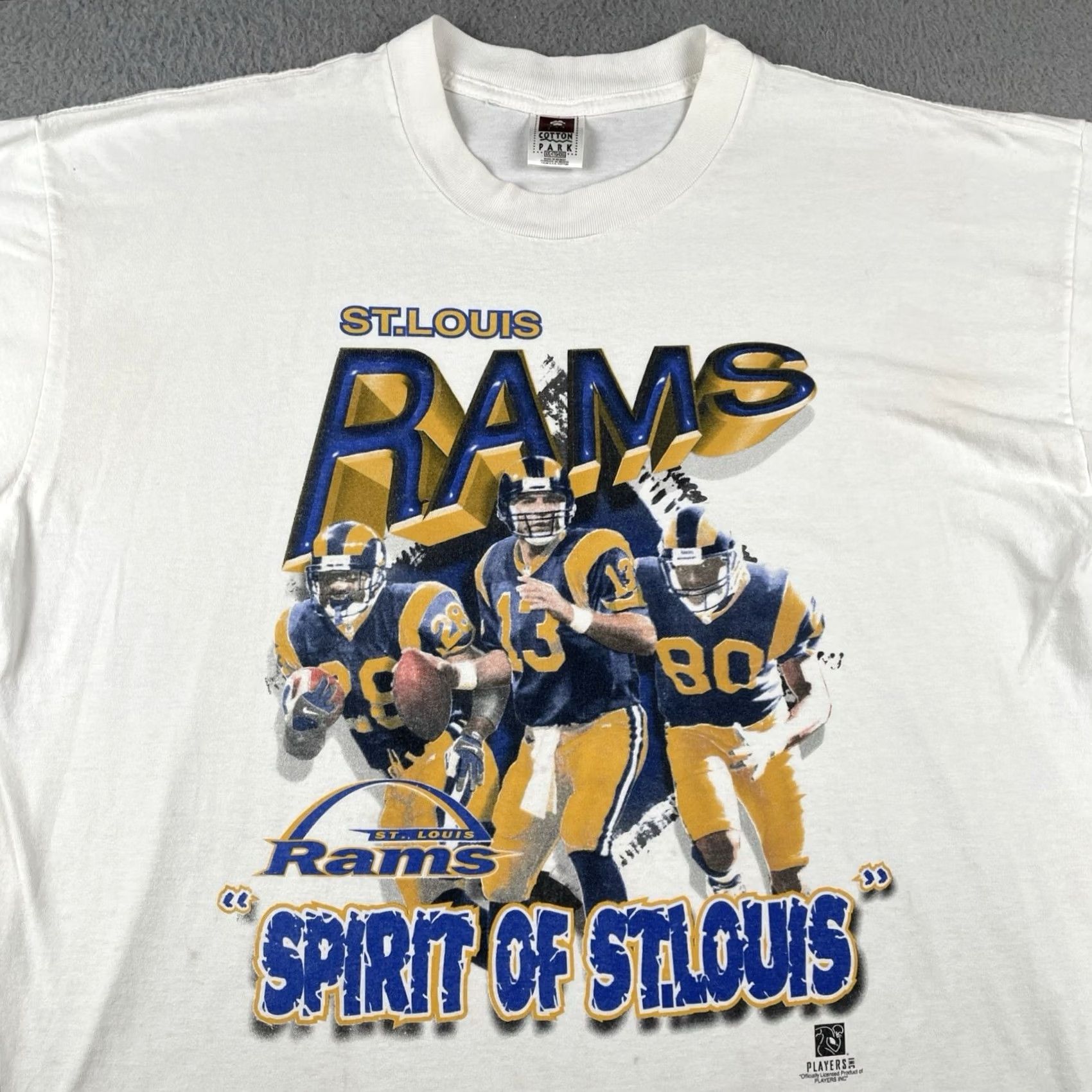 Vintage VINTAGE Cotton Park Shirt 2XL Mens White NFL St. Louis Rams Spirit 90s Classic Sports Park Cotton Shirt Size US XXL / EU 58 / 5 - 2 Thumbnail