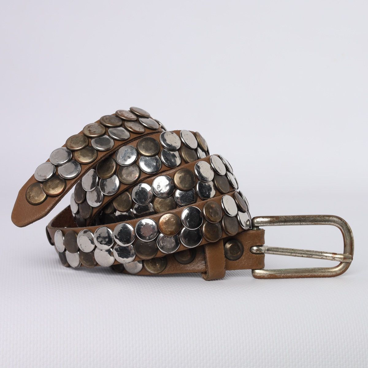 Vintage Vintage leather brown belt punk rhinestone y2k avantgarde Size ONE SIZE - 3 Thumbnail