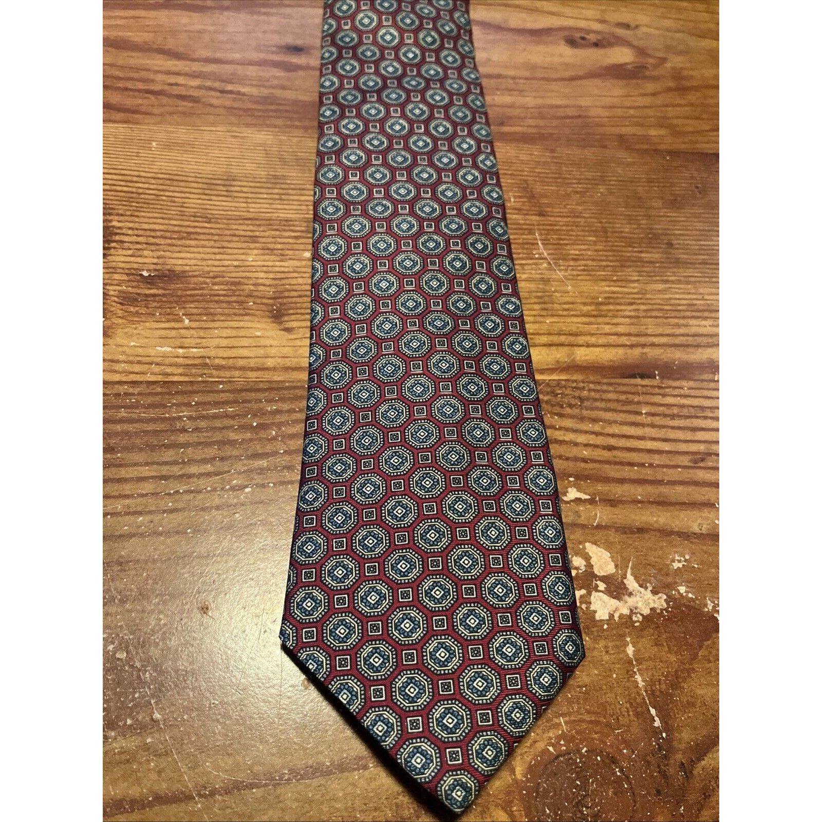 Evan Picone Evan-Picone Tie Necktie Burgundy Black X-Long Geometric Silk Size ONE SIZE - 2 Thumbnail