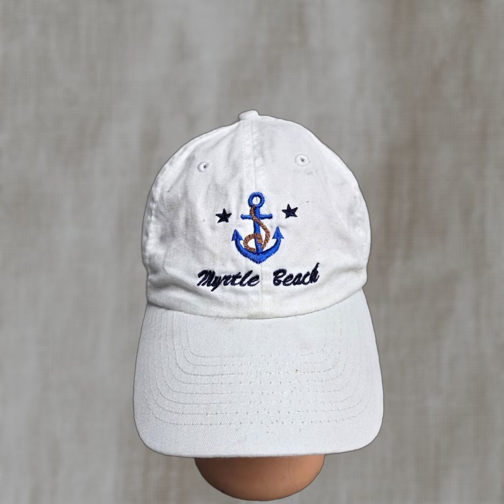 Vintage Myrtle Beach South Carolina White Gray Hat Cap Adjustable Hat Women Myrtle Beach Adjustable White Gray Cap Size ONE SIZE - 1 Thumbnail