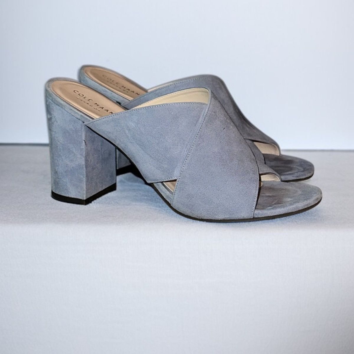 Cole Haan Cole Haan blue suede criss cross block heel open mule sandal Size US 8.5 / IT 38.5 - 1 Thumbnail