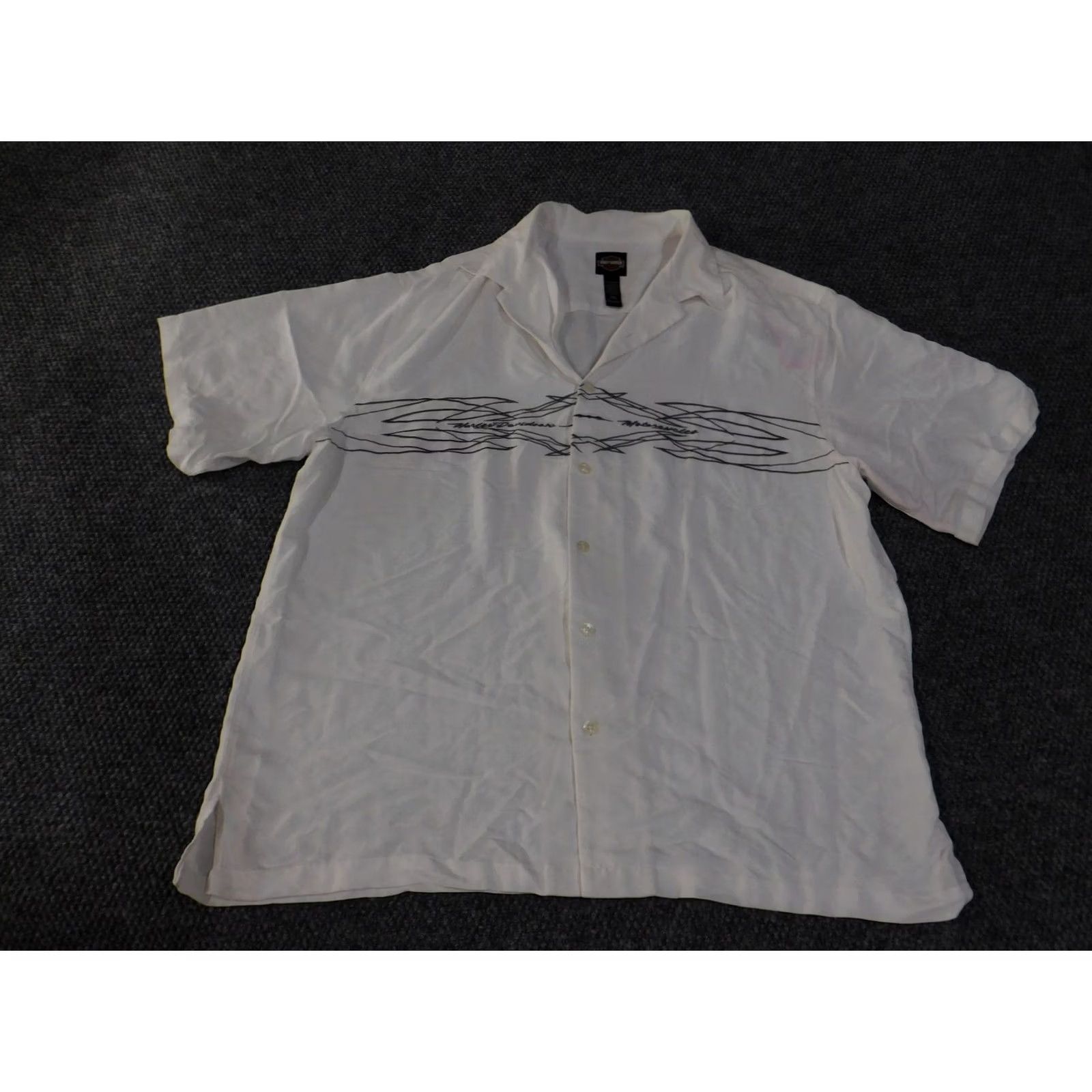 Harley Davidson Harley-Davidson Shirt Mens 2XL White Button-Up Camp Motorcycle Flame Embroidered Size US XXL / EU 58 / 5 - 2 Thumbnail