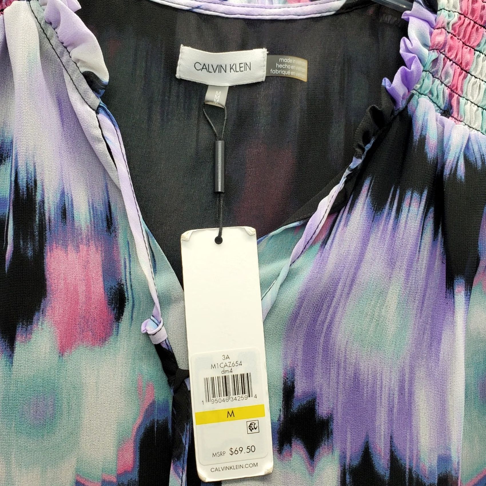 Calvin Klein Calvin Klein Blouse Womens M Multicolor Tie Dye Flutter Sleeve Ruffle Tie Neck V-Neck 100% Polyester Casual Party/Cocktail Size M / US 6-8 / IT 42-44 - 5 Thumbnail