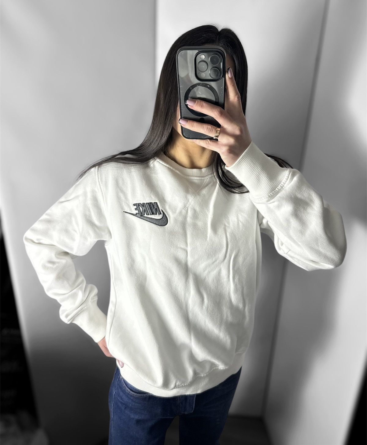 Nike × Vintage Vintage Nike sweatshirt logo size M white Size M / US 6-8 / IT 42-44 - 5 Thumbnail