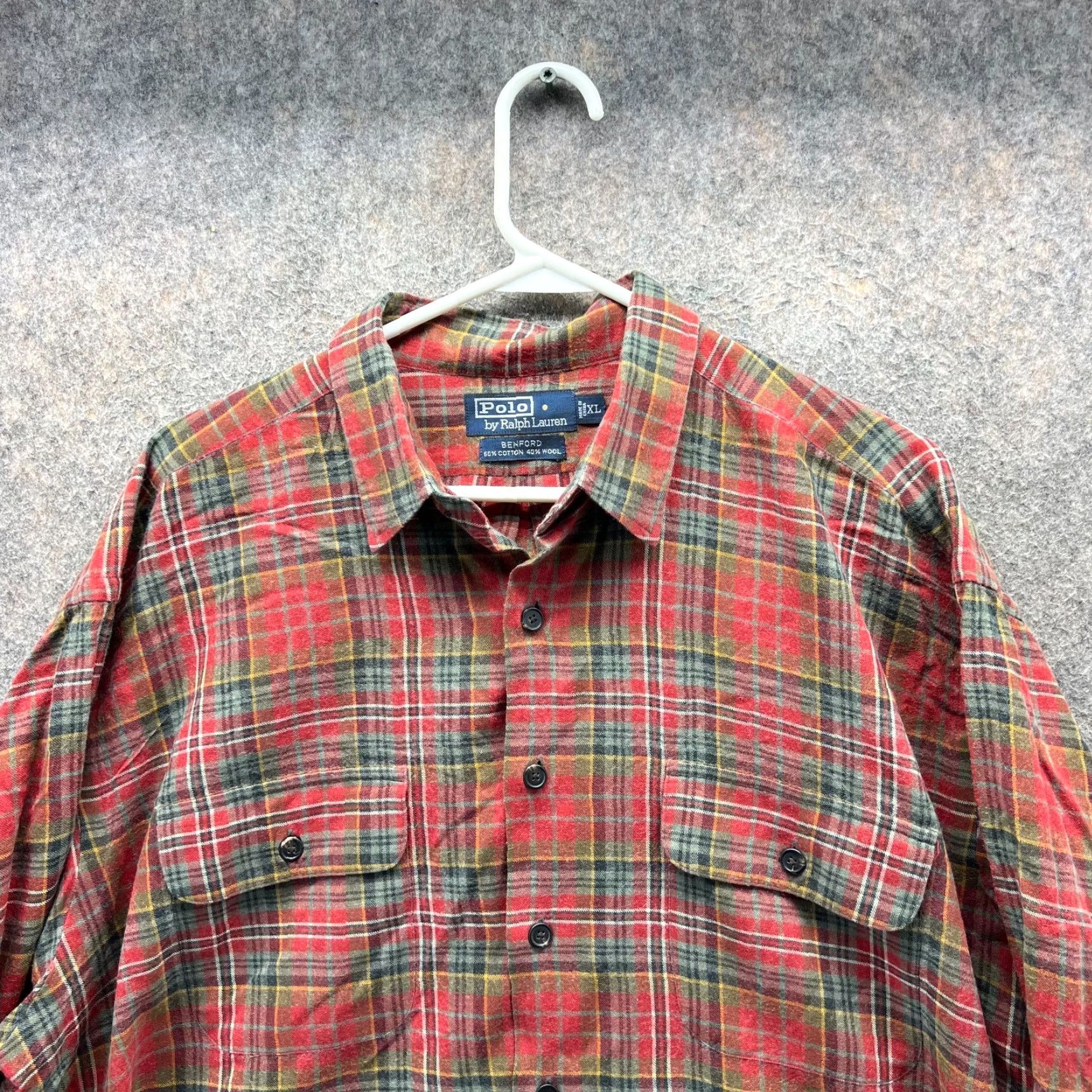 Polo Ralph Lauren VINTAGE Polo Ralph Lauren Shirt Mens XL Red Button-Down Plaid Flannel Wool Benford Size US XL / EU 56 / 4 - 4 Thumbnail