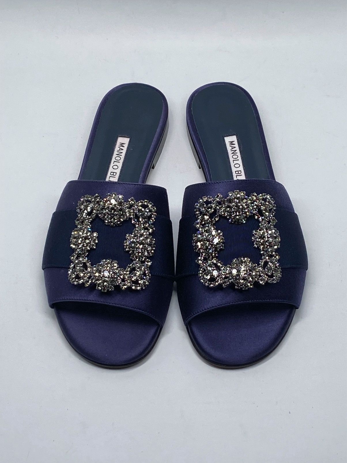 Manolo Blahnik Manolo Blahnik Navy Satin Jewel Buckled Flat Sandals size 37 Size US 7 / IT 37 - 3 Thumbnail