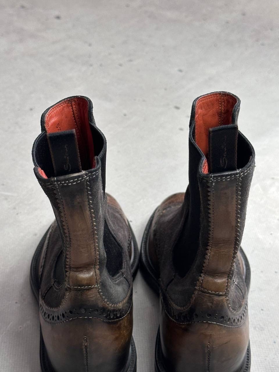 Santoni Santoni Brown Suede & Leather Brogue Chelsea Boots Size 36 Size US 6 / IT 36 - 7 Thumbnail