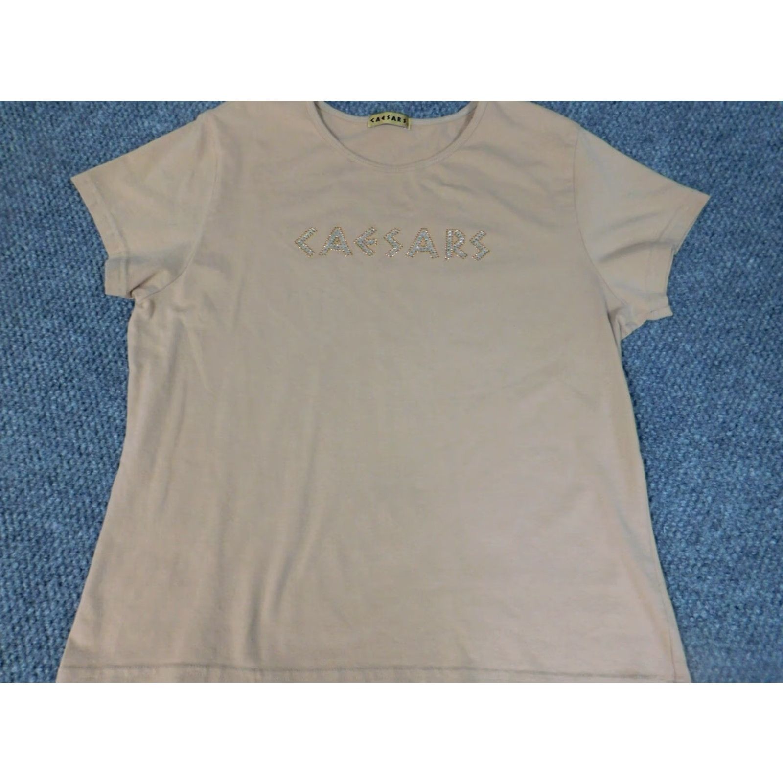 Vintage Caesars Blouse Shirt Women's Large Beige Pullover Short Sleeve Round Neck Pleated Rayon Fashion Casual Regular Vintage No N/A Size L / US 10 / IT 46 - 4 Thumbnail