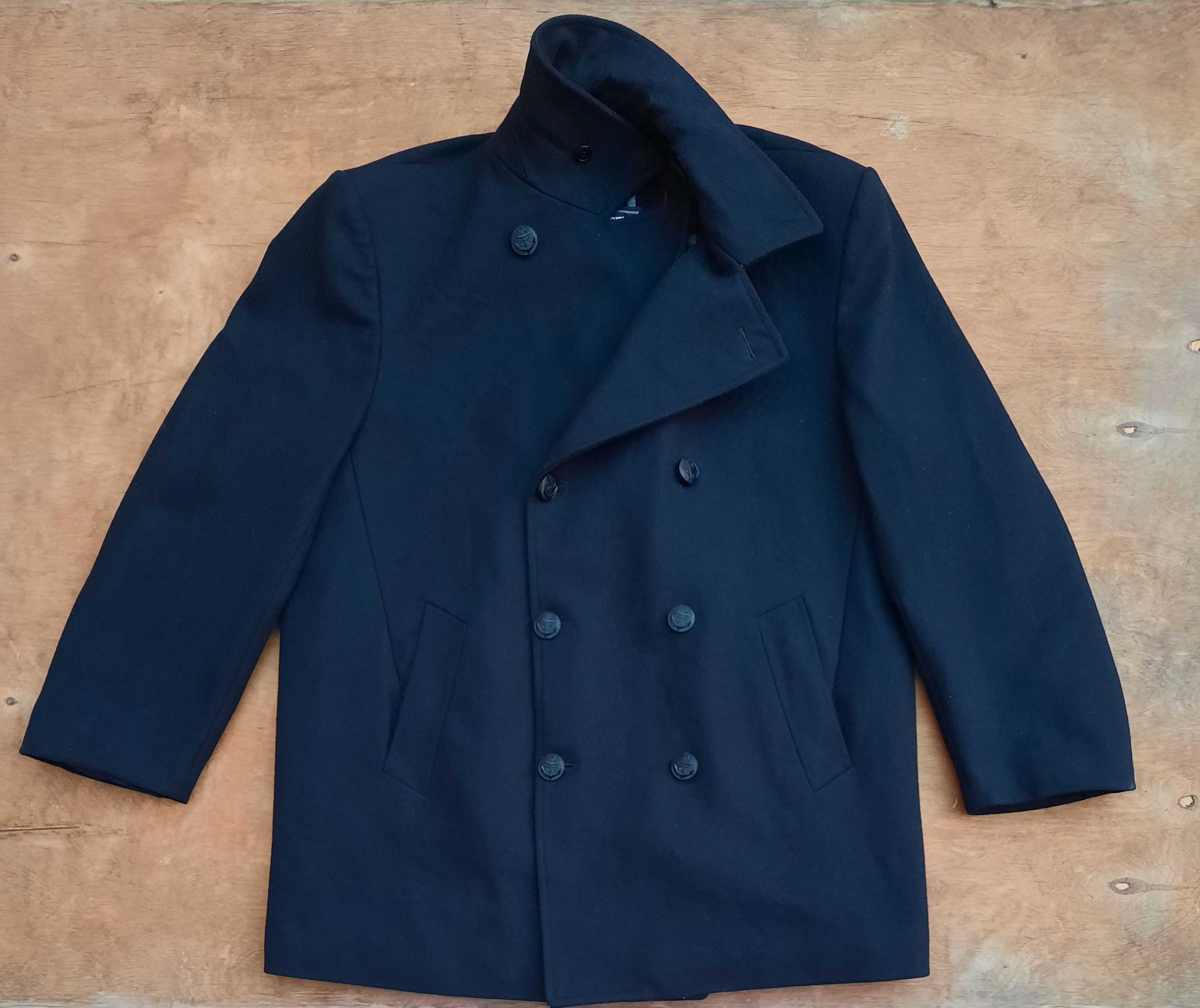 Burberry Burberrys Navy Wool Classic mens Double Breasted pea coat Size US L / EU 52-54 / 3 - 2 Thumbnail