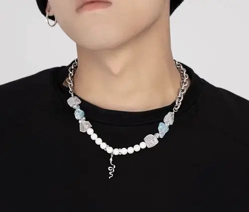 Jewelry x Vintage Pearl Crystal Necklace in White, Men's